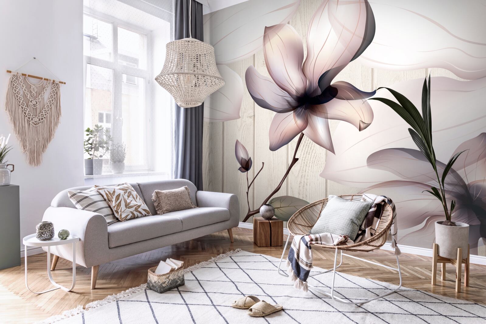 Фотошпалери великі яскраві квіти на дереві