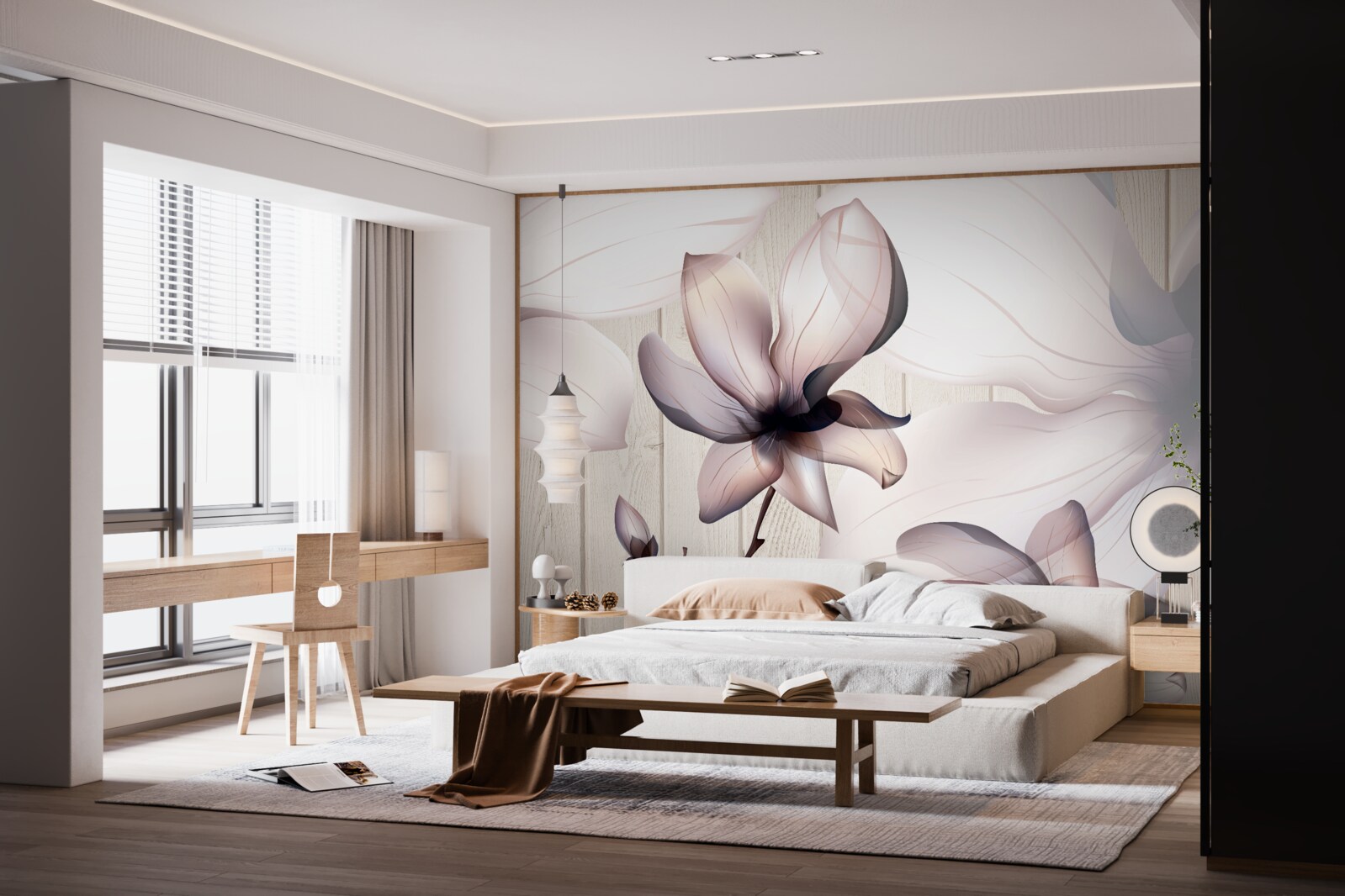 Фотошпалери великі яскраві квіти на дереві