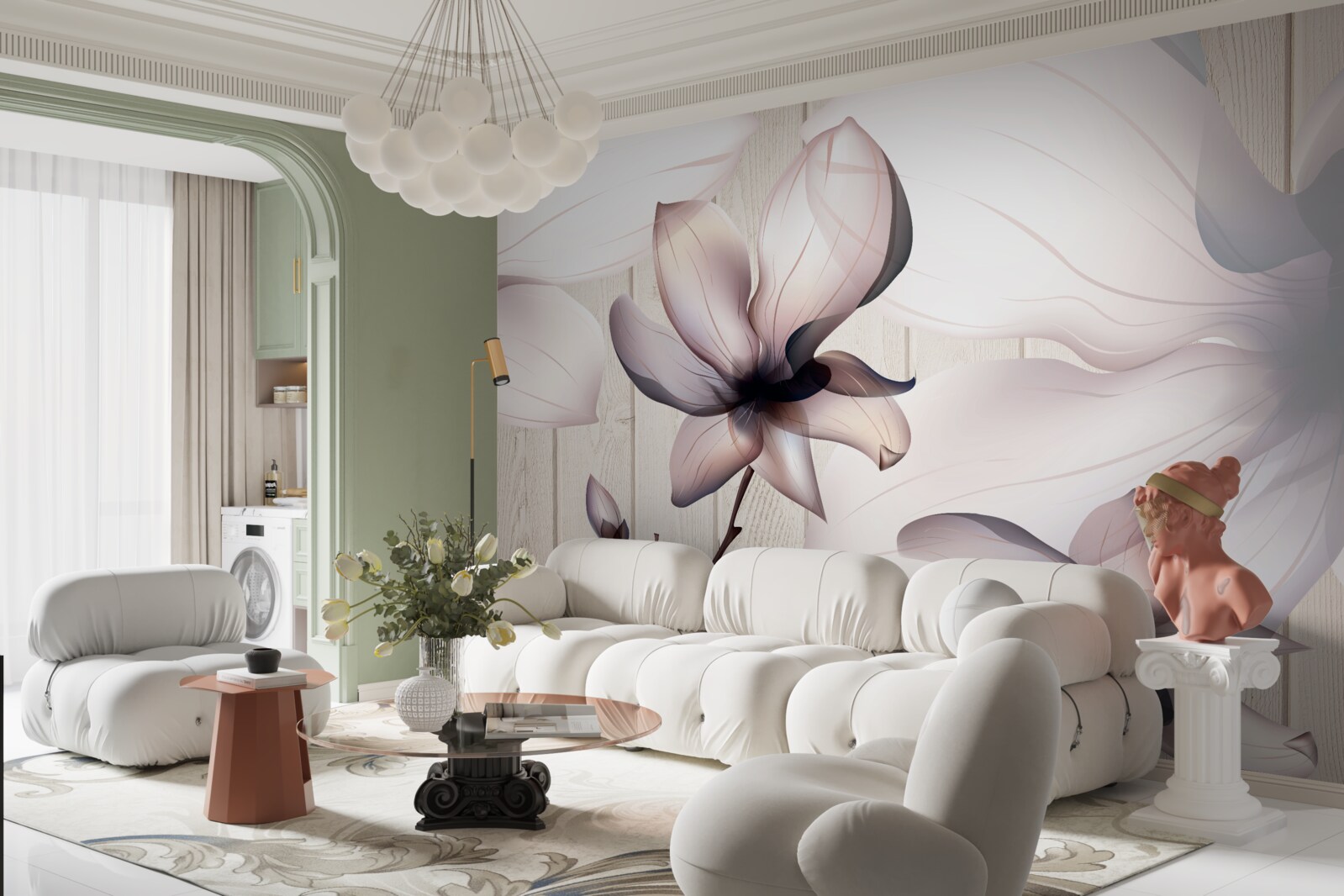 Фотошпалери великі яскраві квіти на дереві