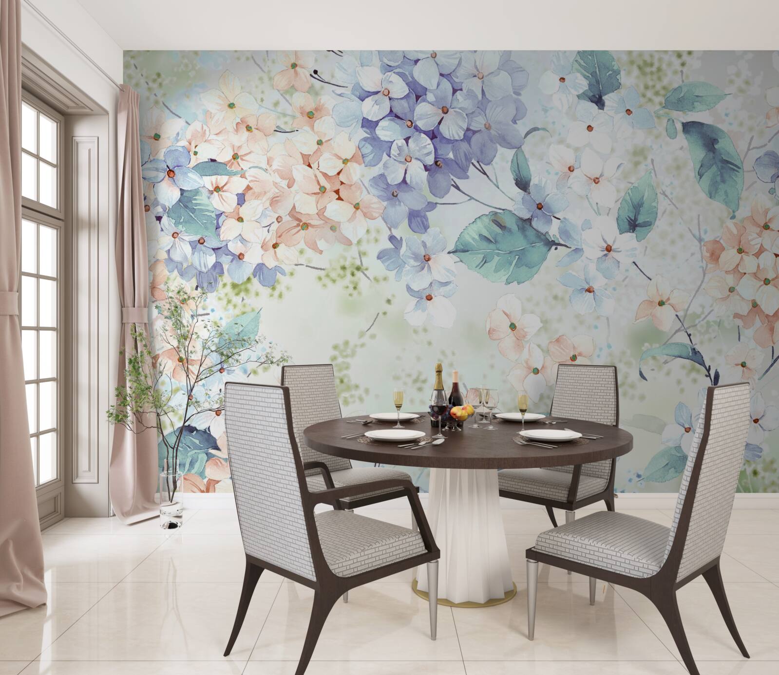 Фотошпалери квіти гортензії яскраво розпускаються навесні