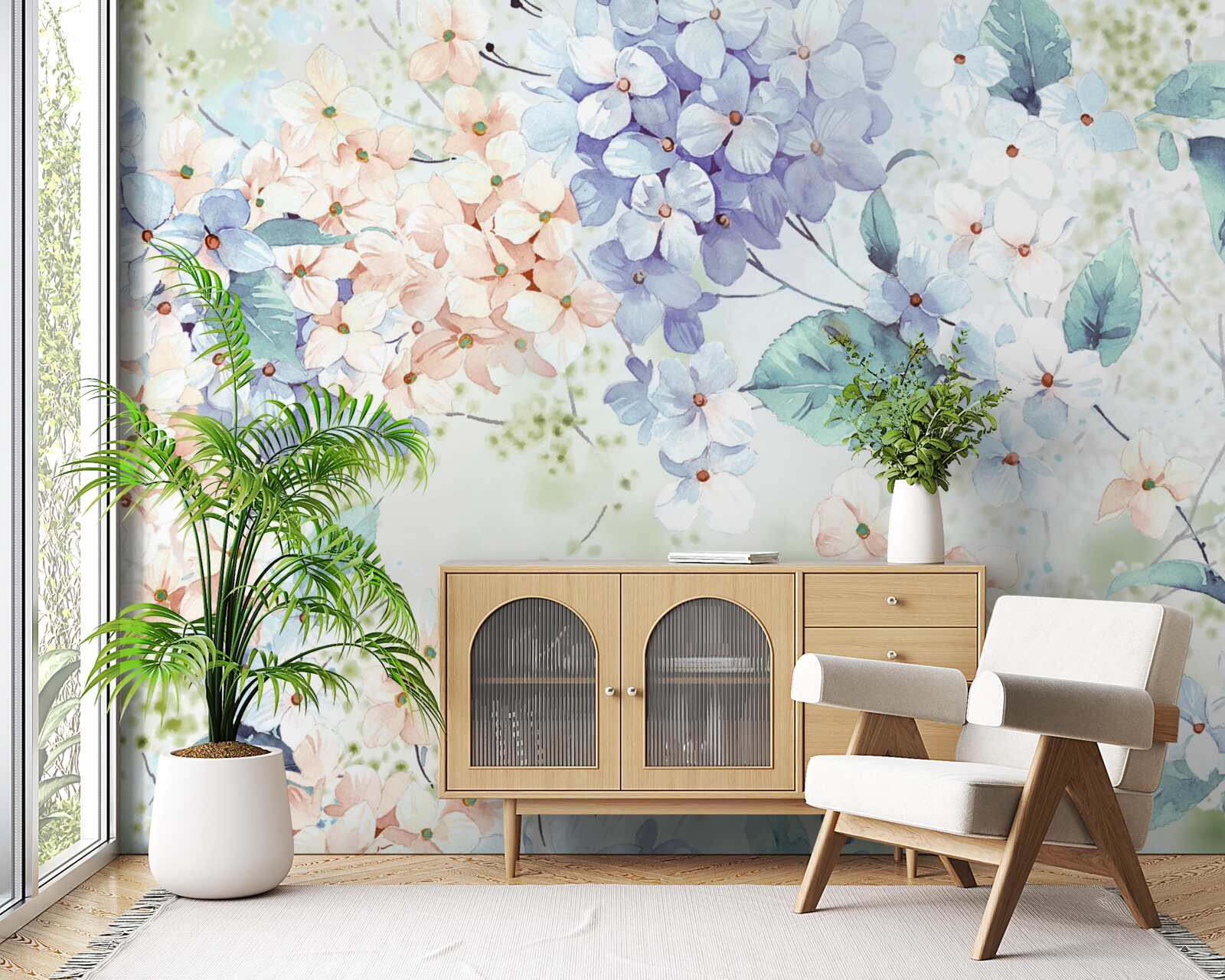 Фотошпалери квіти гортензії яскраво розпускаються навесні