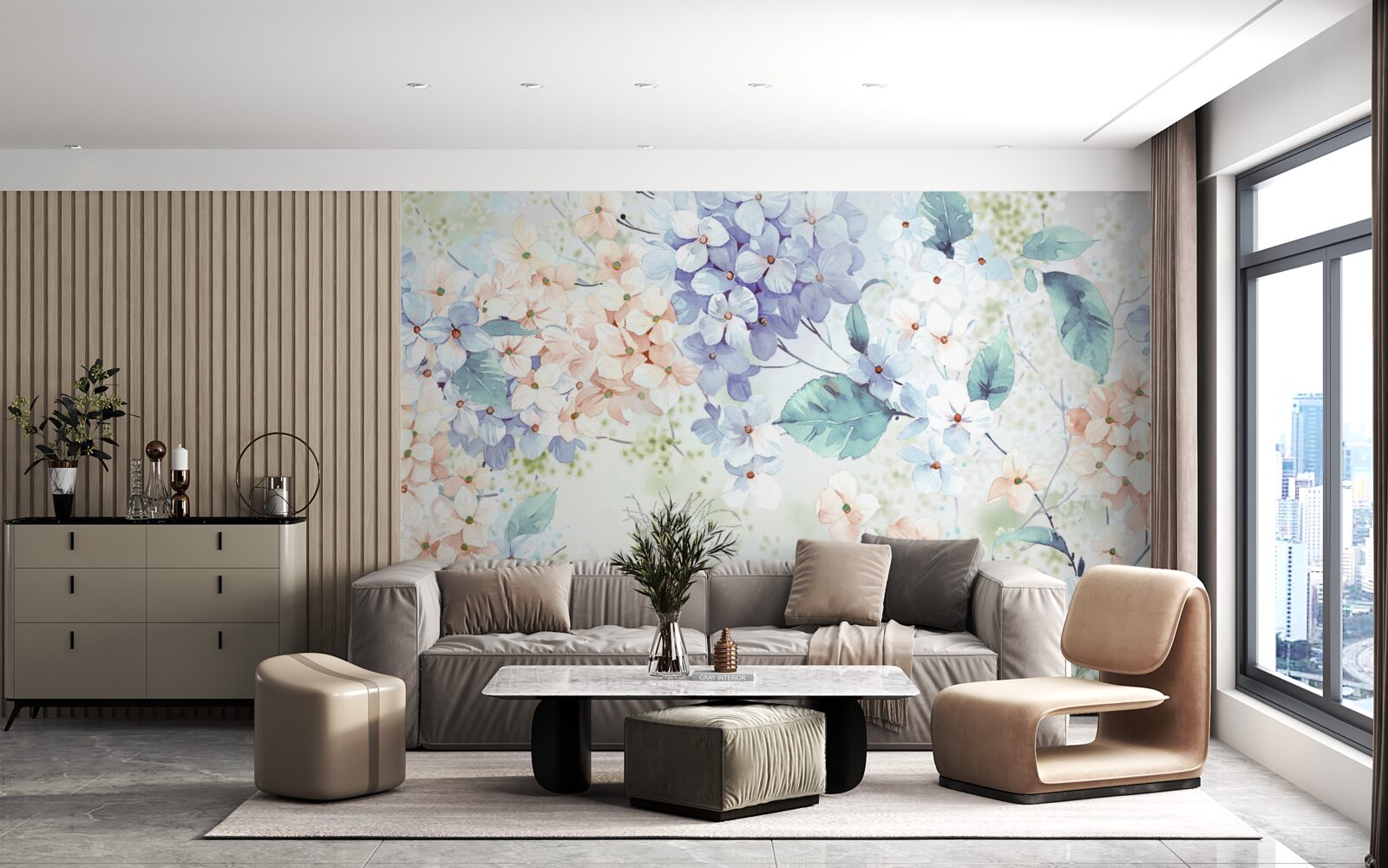 Фотошпалери квіти гортензії яскраво розпускаються навесні