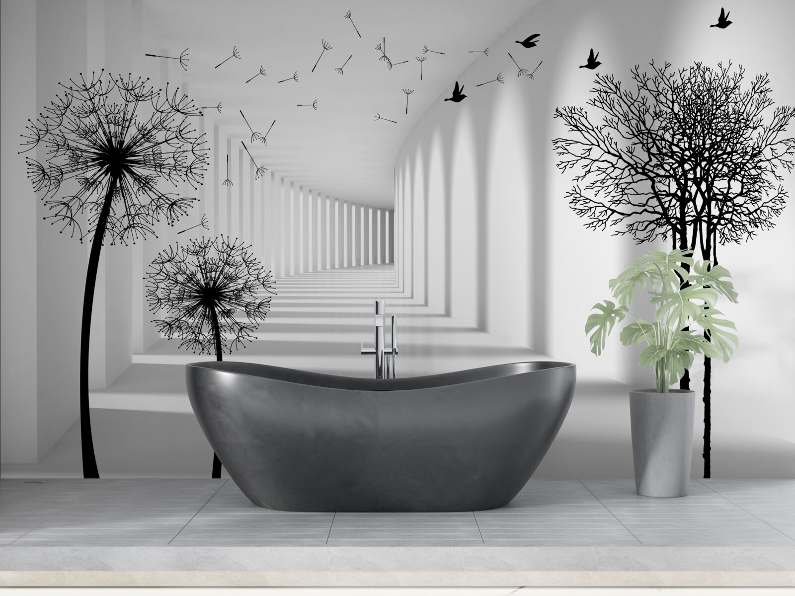 Фотошпалери чорні косулі та тунель