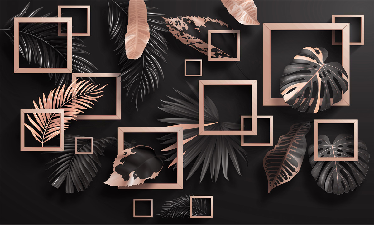 Фотошпалери тропічна абстракція у відтінках чорного та золотого