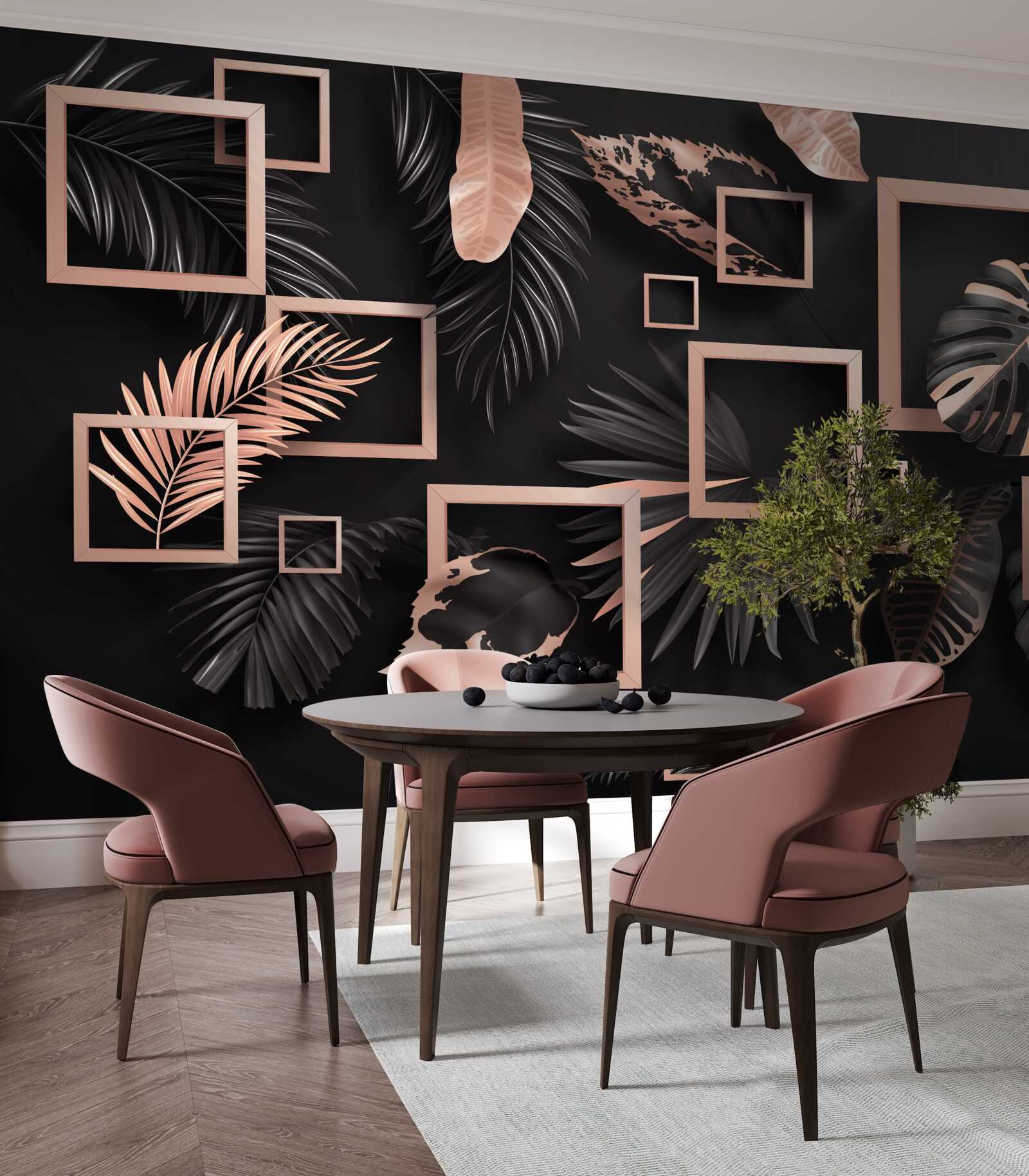 Фотошпалери тропічна абстракція у відтінках чорного та золотого