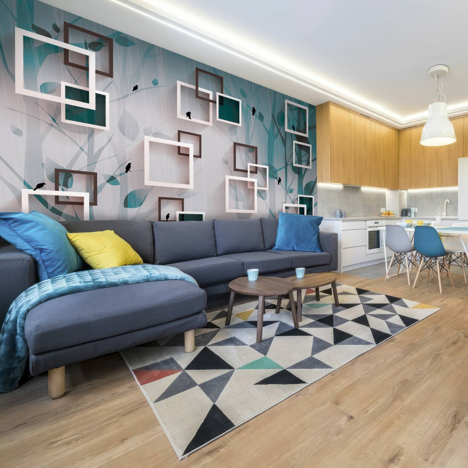 Фотошпалери білосніжні квадрати на тлі пейзажу