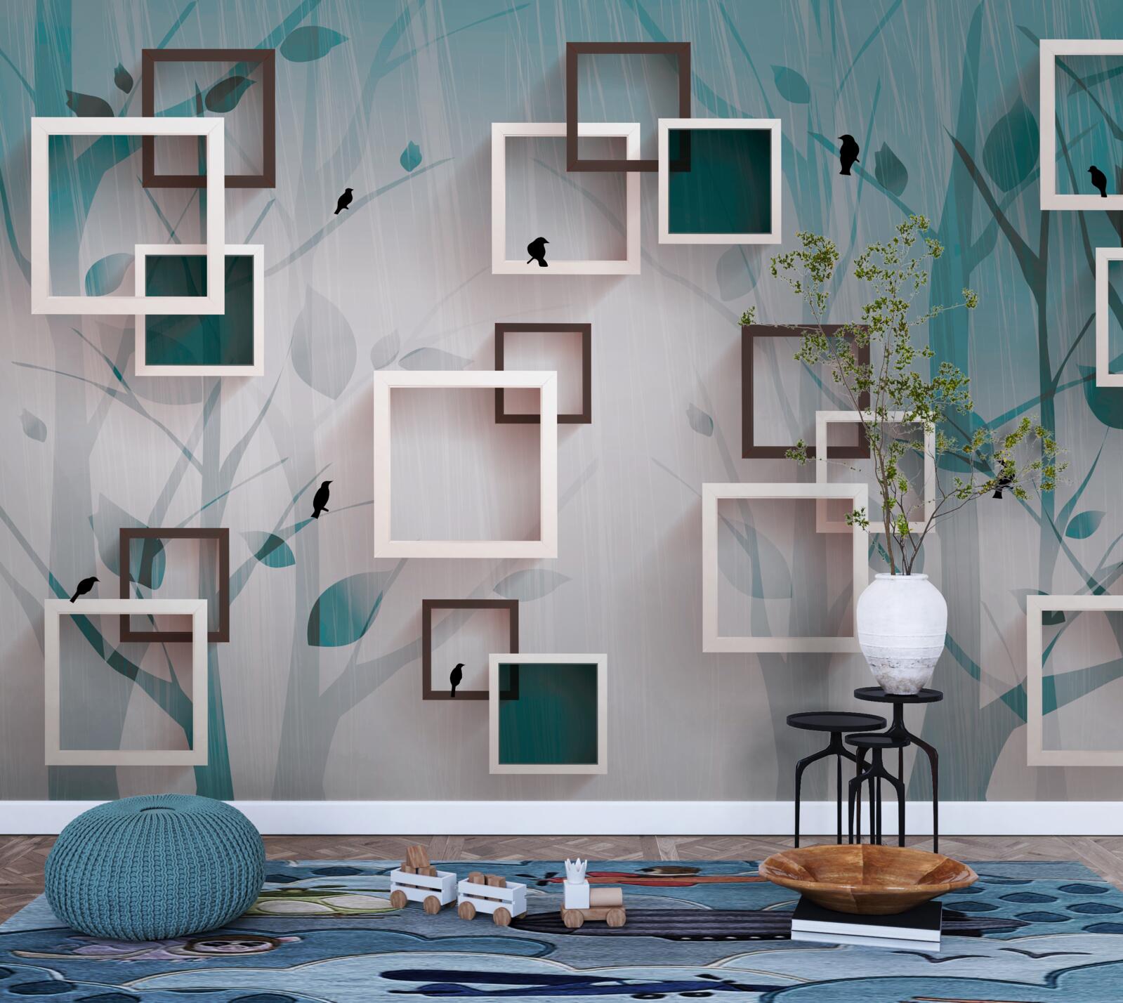 Фотошпалери білосніжні квадрати на тлі пейзажу