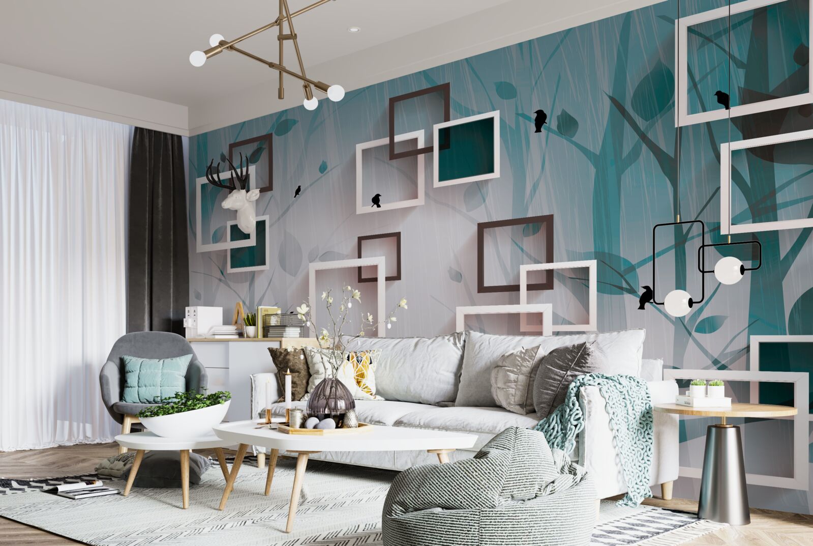 Фотошпалери білосніжні квадрати на тлі пейзажу