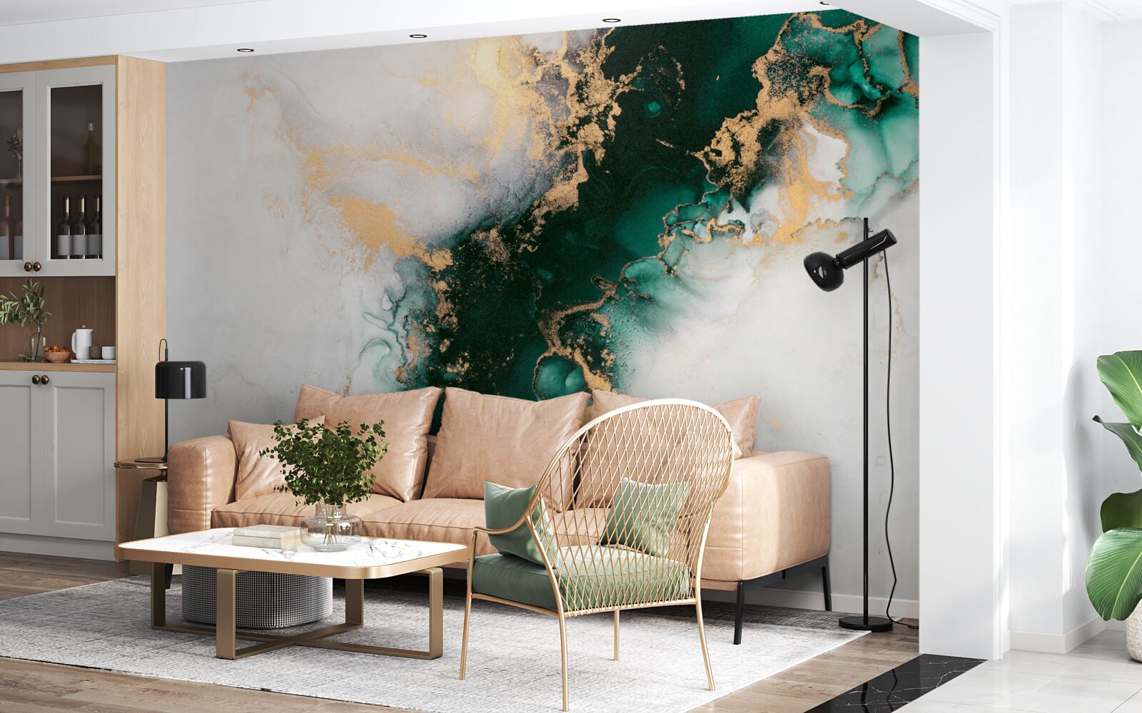 Фотошпалери білий мармур з відтінками смарагдового кольору