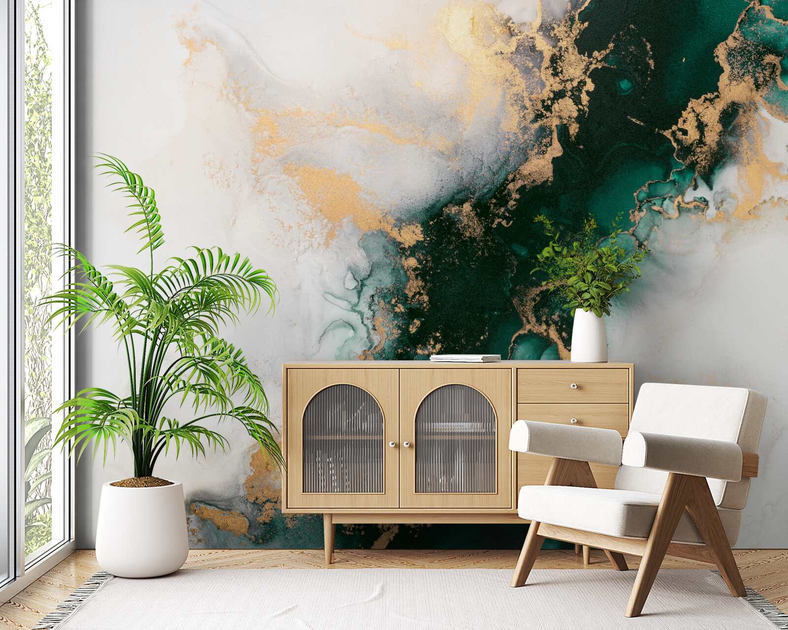 Фотошпалери білий мармур з відтінками смарагдового кольору