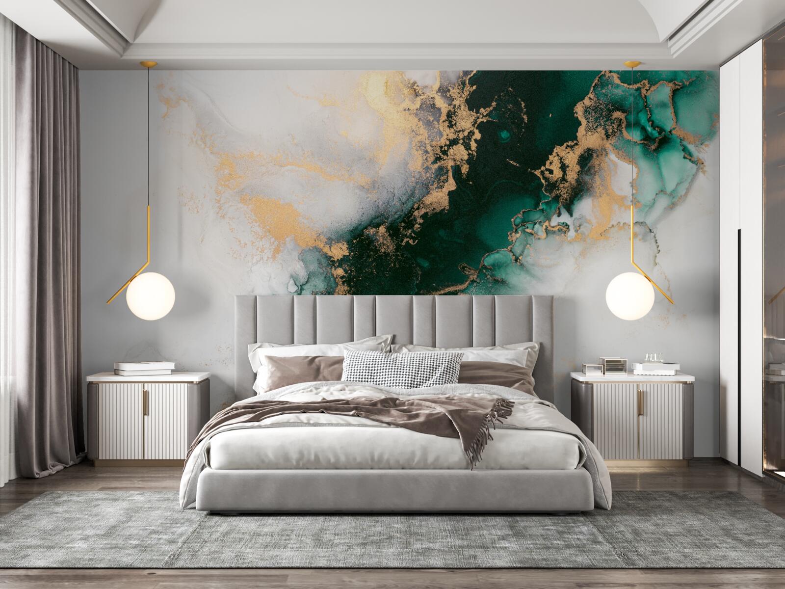 Фотошпалери білий мармур з відтінками смарагдового кольору