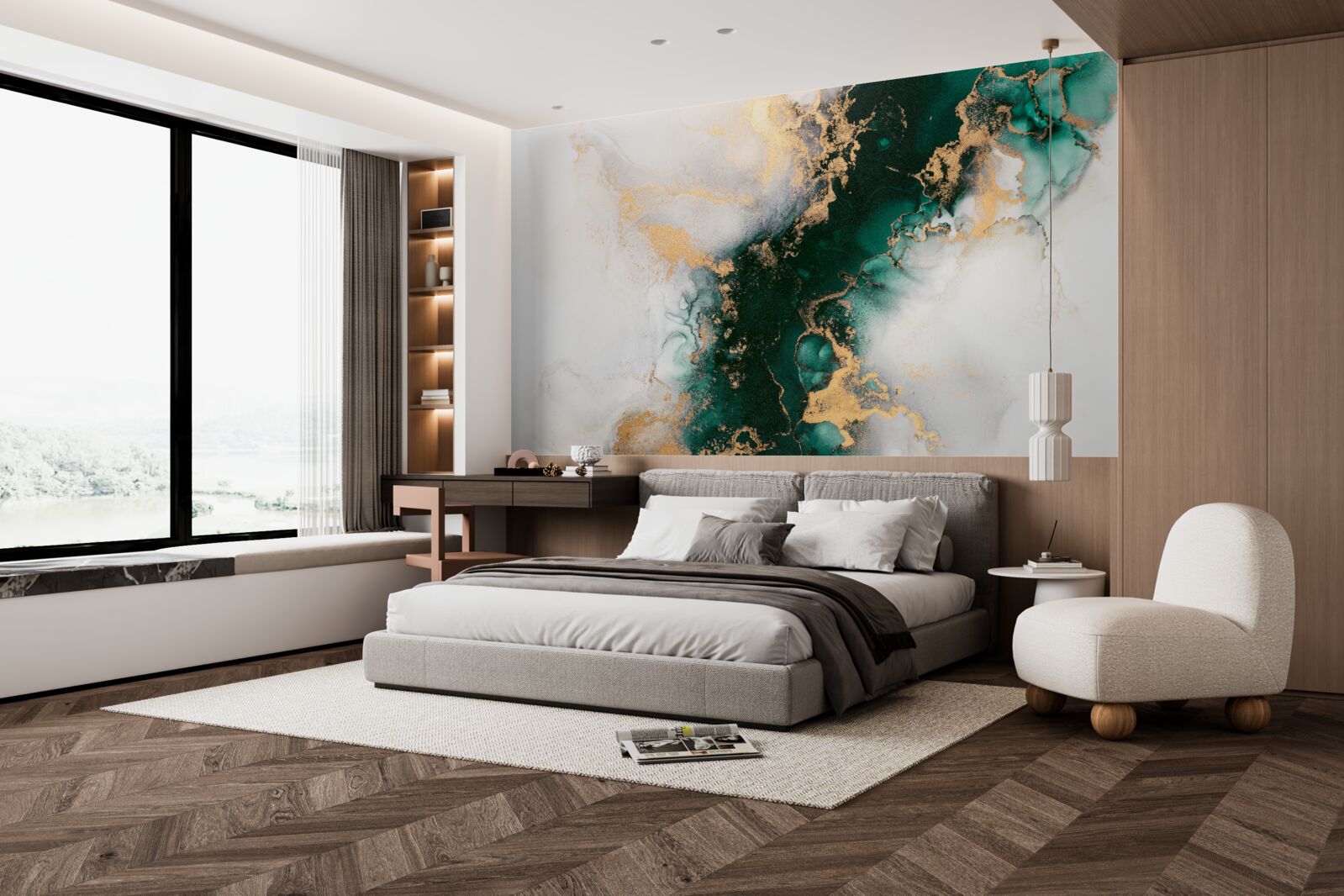 Фотошпалери білий мармур з відтінками смарагдового кольору