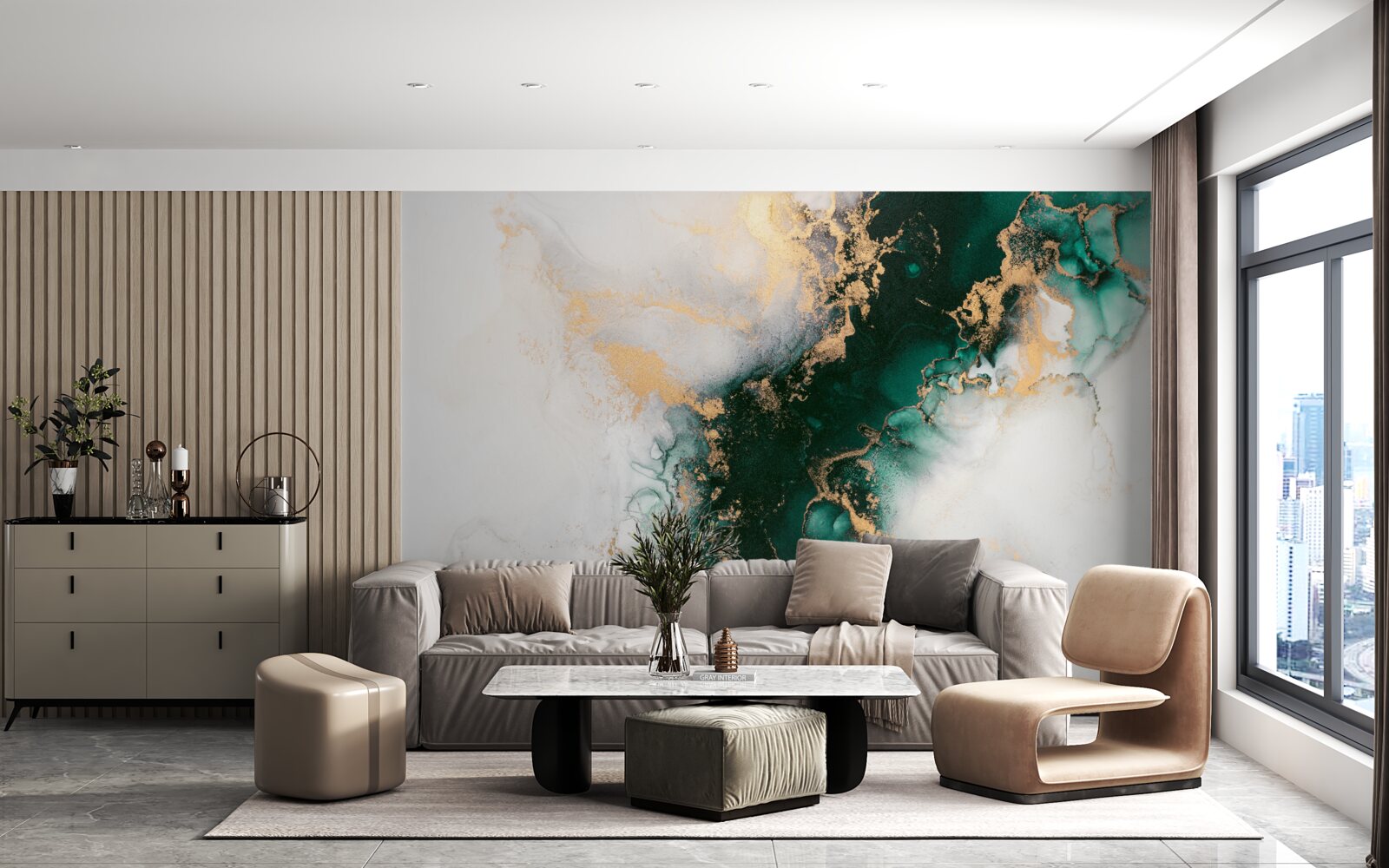 Фотошпалери білий мармур з відтінками смарагдового кольору