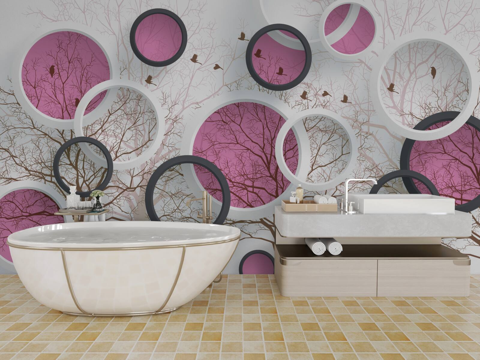 Фотошпалери випадкові кола та дерева