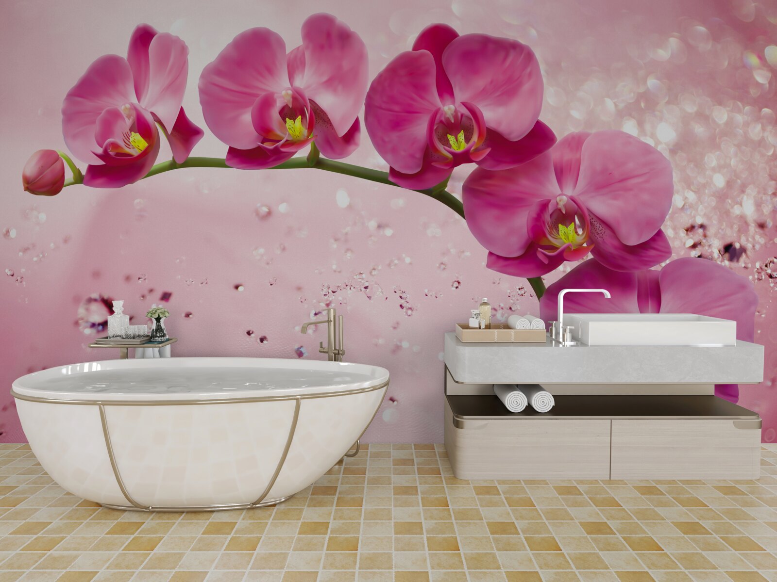 Фотошпалери червона орхідея на гілці