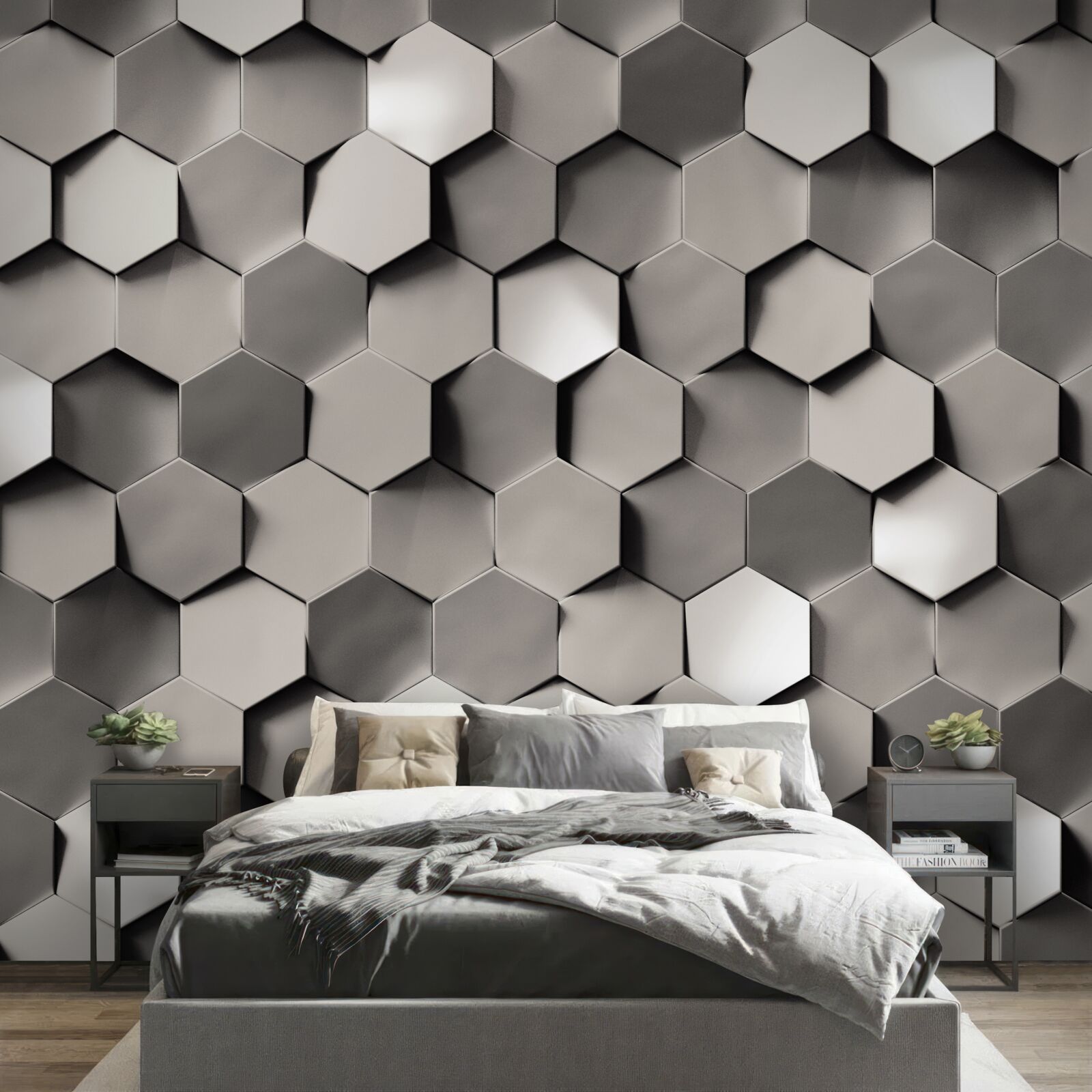 Фотошпалери сірі п'ятикутники 3d