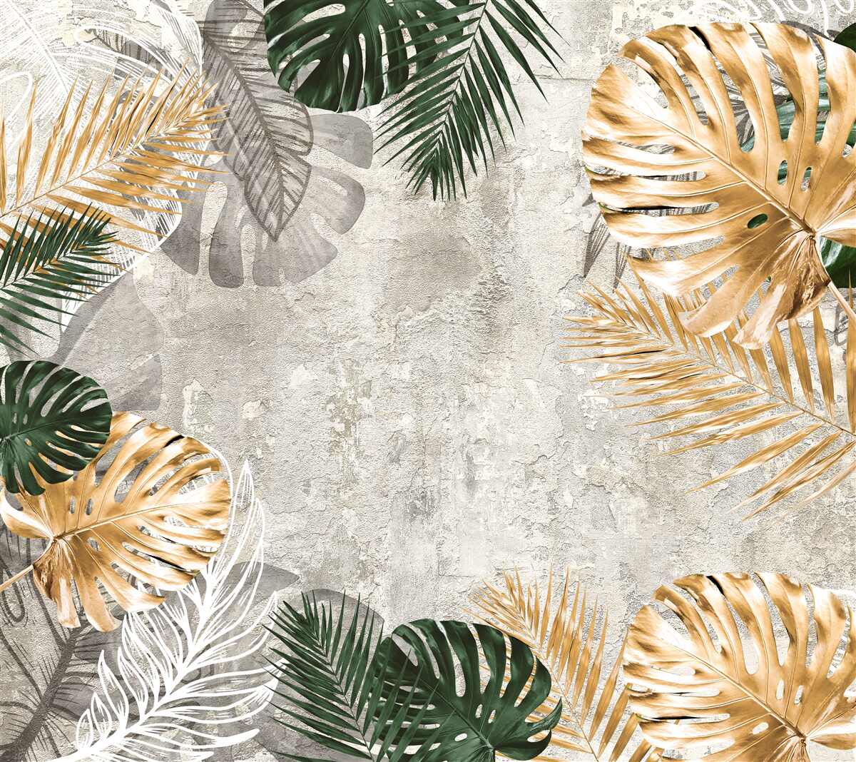 Фотошпалери монстера з золотим і зеленим листям