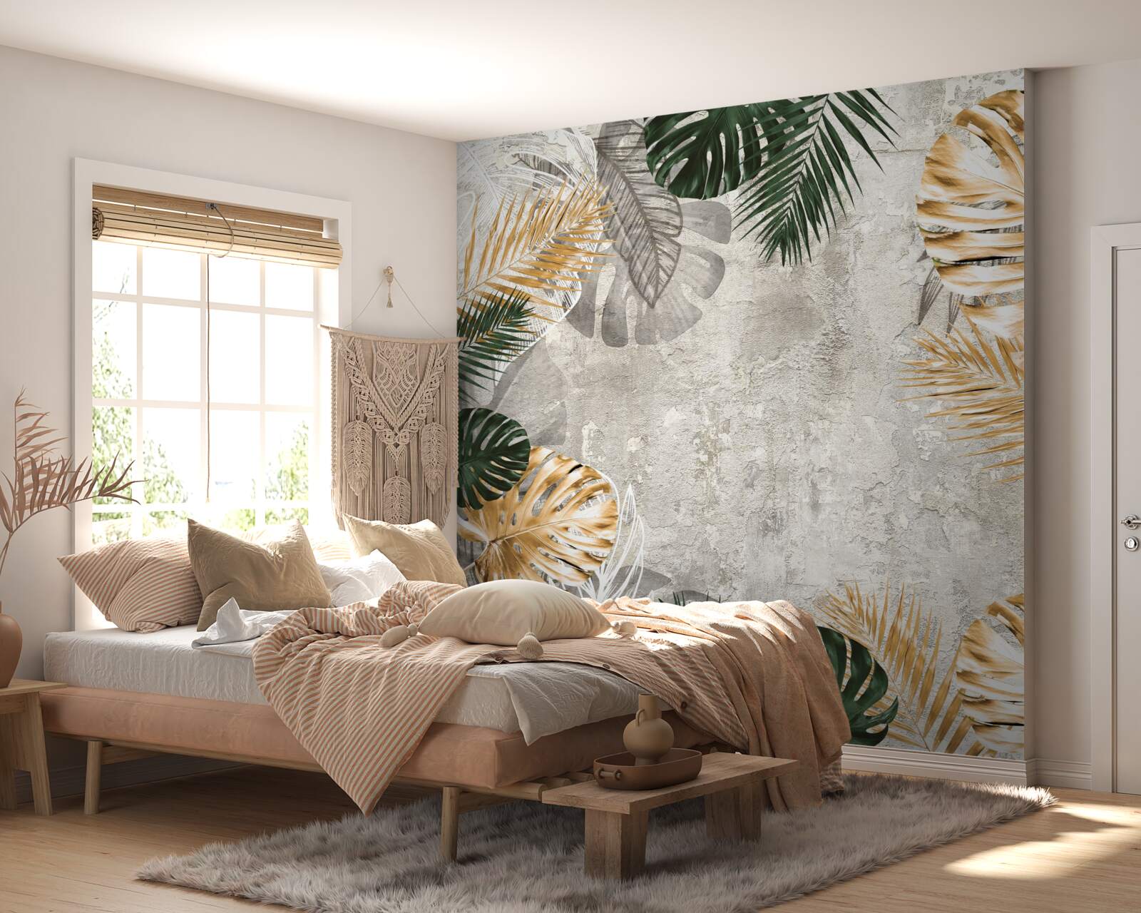 Фотошпалери монстера з золотим і зеленим листям