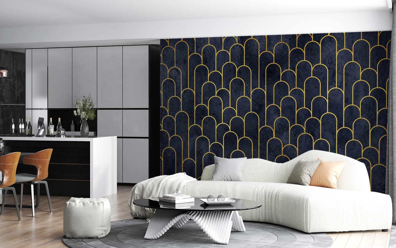 Фотошпалери сині напівкруглі бронзові колони