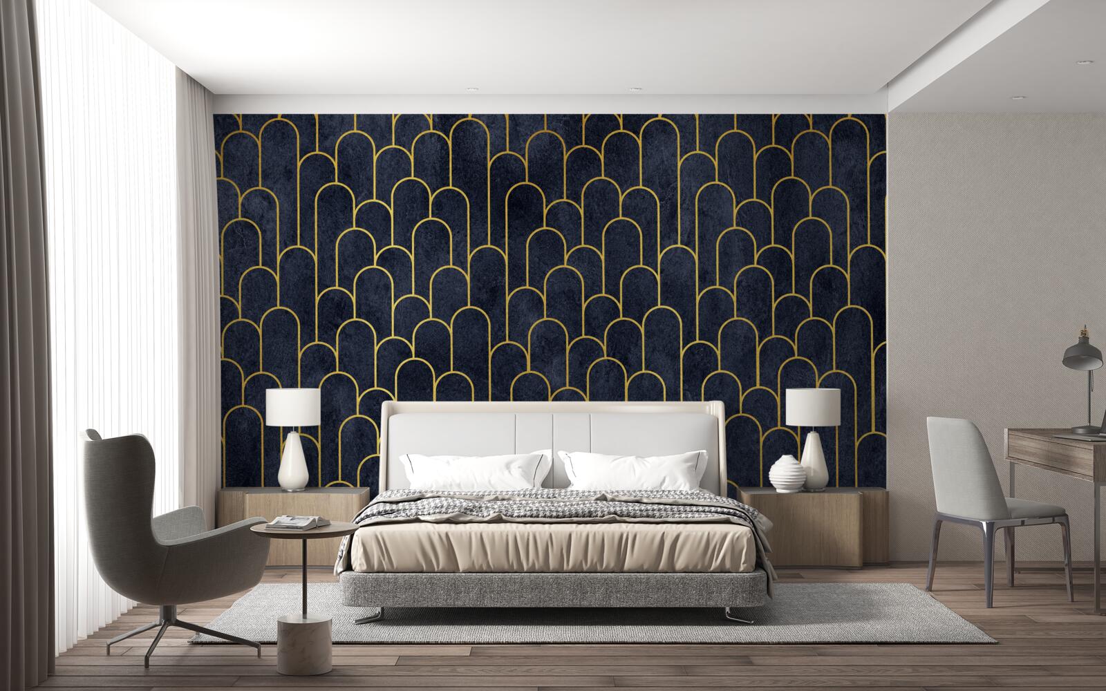 Фотошпалери сині напівкруглі бронзові колони