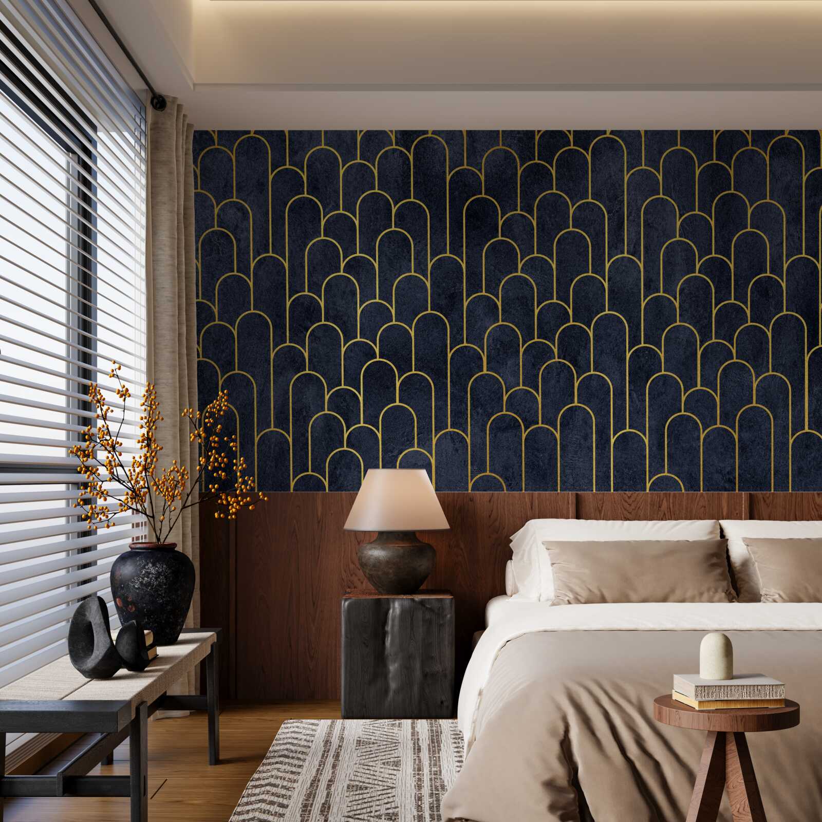 Фотошпалери сині напівкруглі бронзові колони