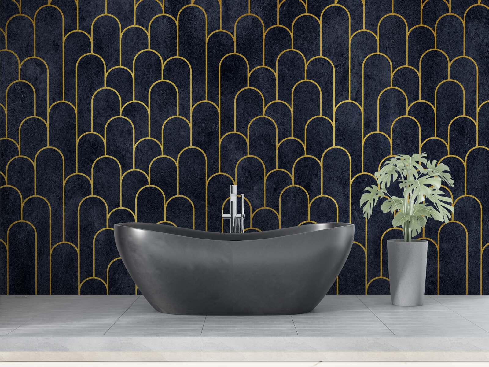 Фотошпалери сині напівкруглі бронзові колони