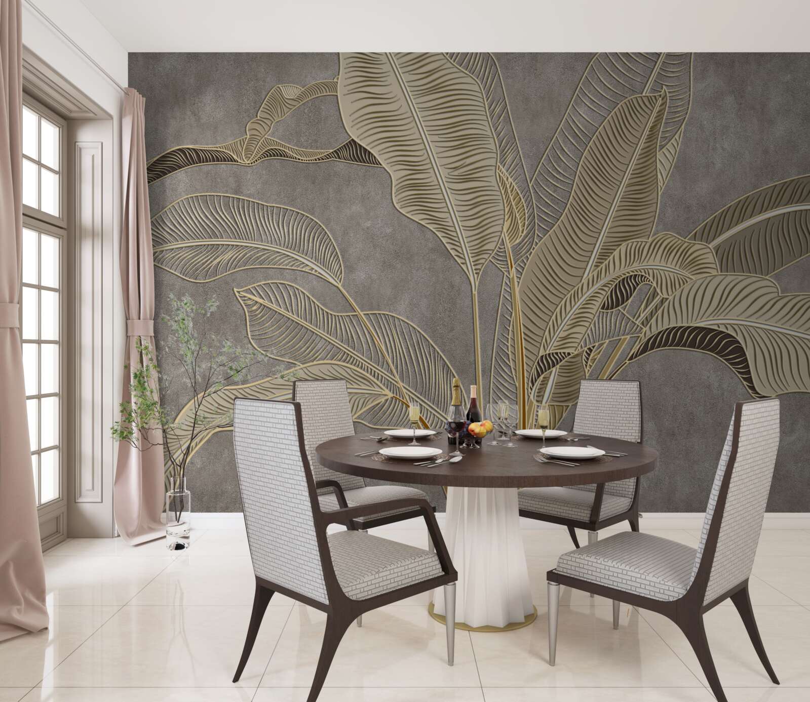 Фотошпалери коричневе листя на сірому тлі