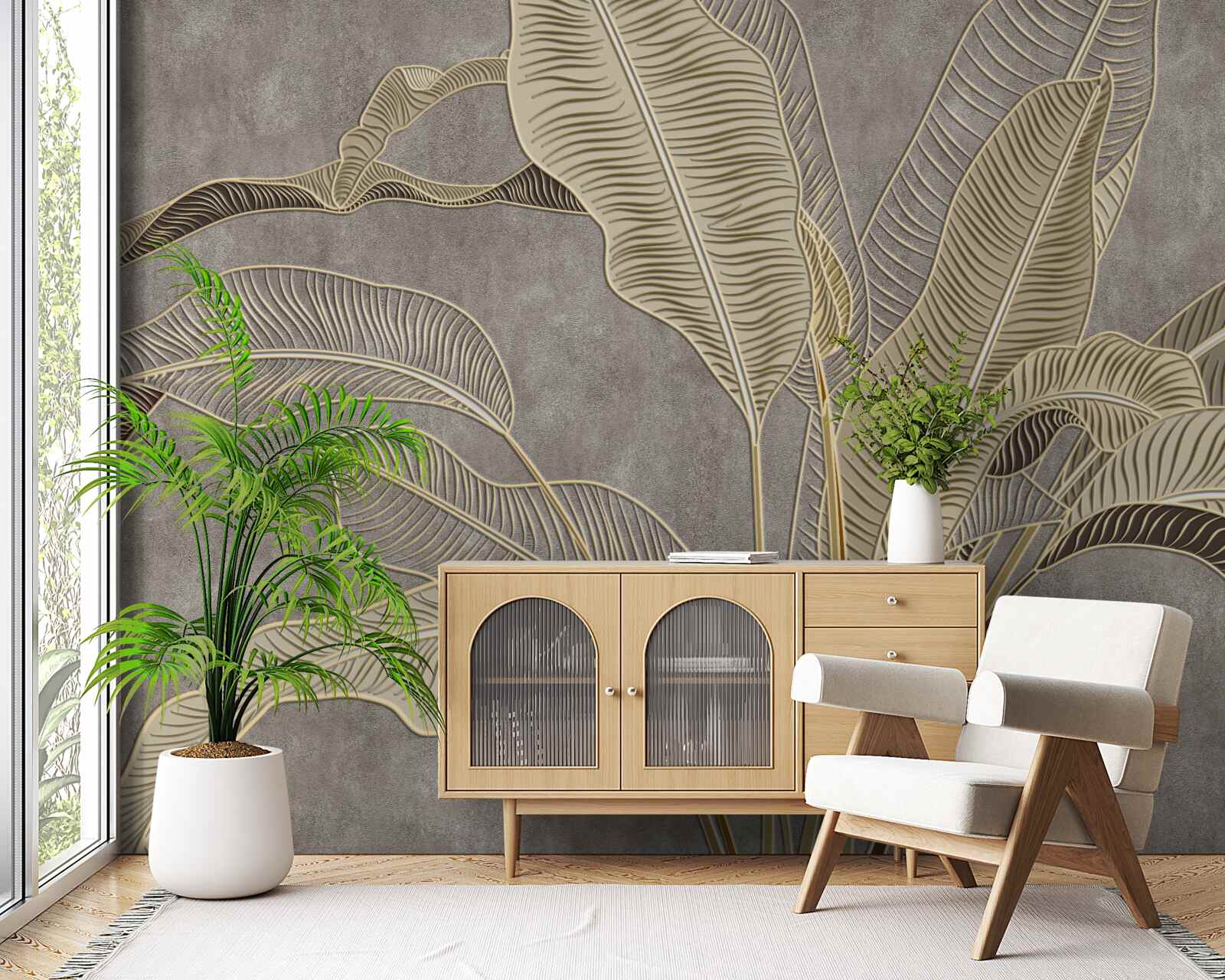 Фотошпалери коричневе листя на сірому тлі