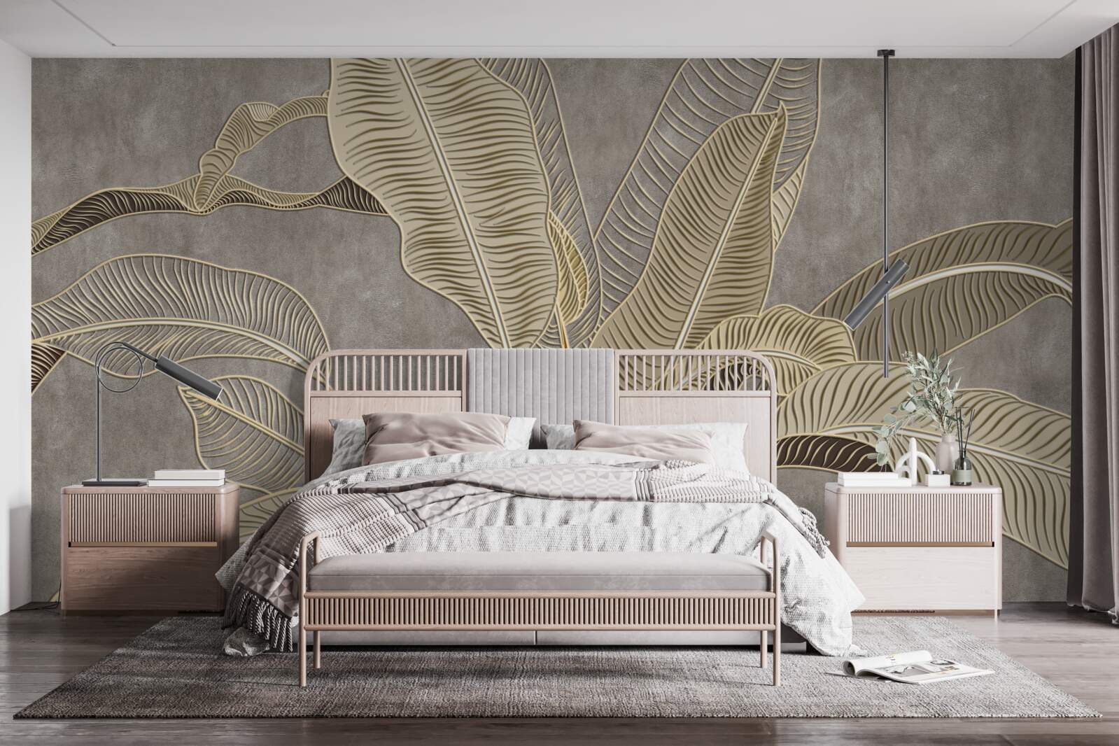 Фотошпалери коричневе листя на сірому тлі