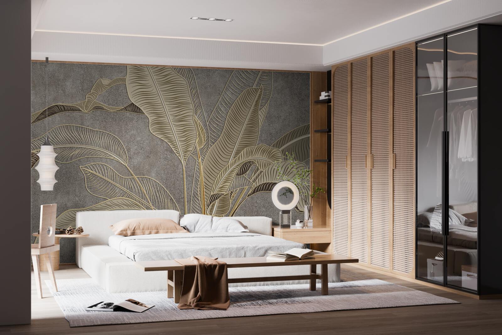 Фотошпалери коричневе листя на сірому тлі