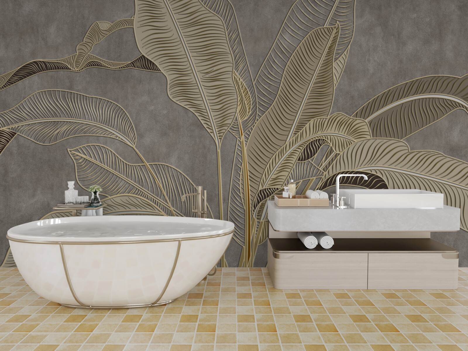 Фотошпалери коричневе листя на сірому тлі