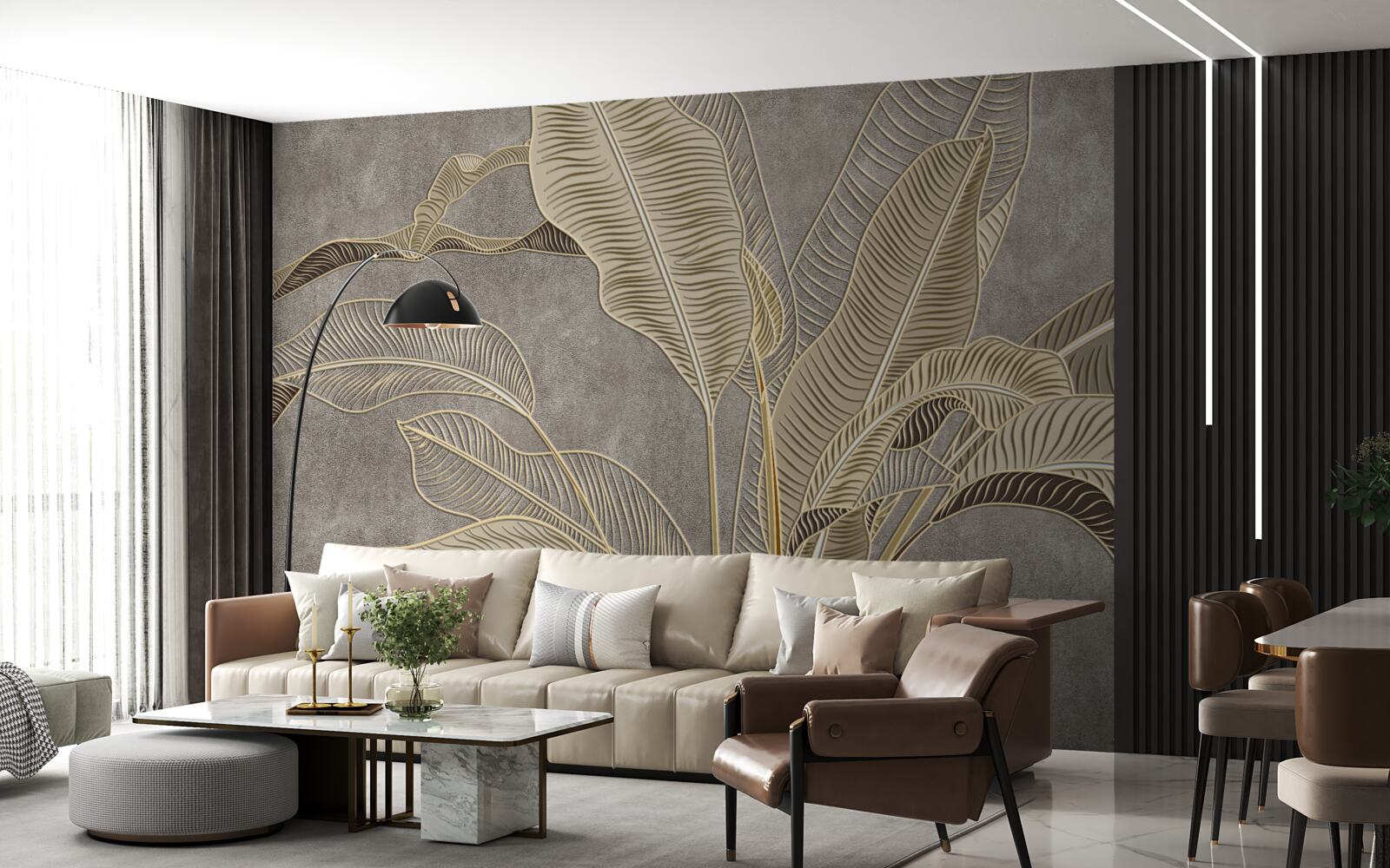 Фотошпалери коричневе листя на сірому тлі