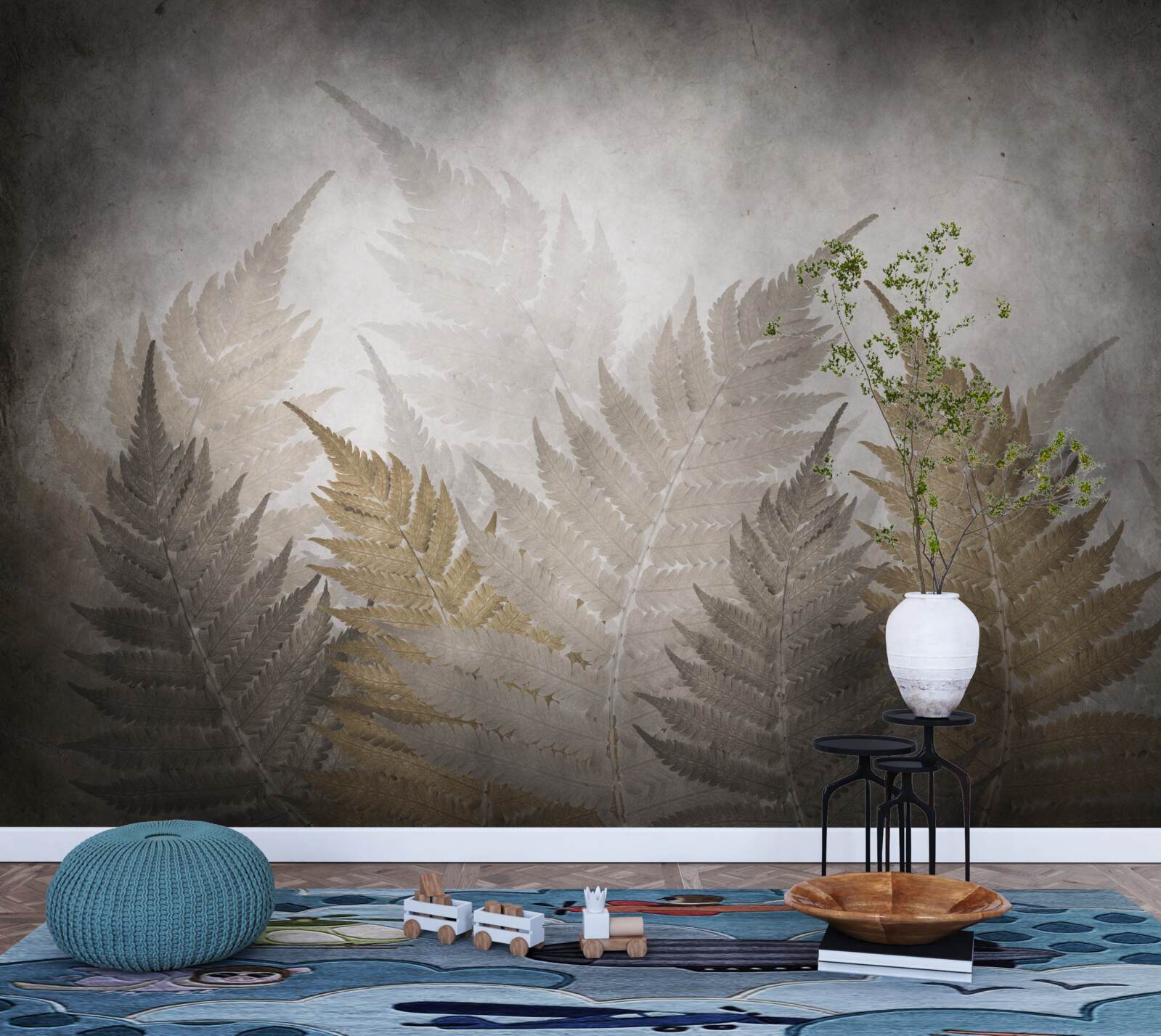 Фотошпалери листя папороті, оповите туманом у лісі