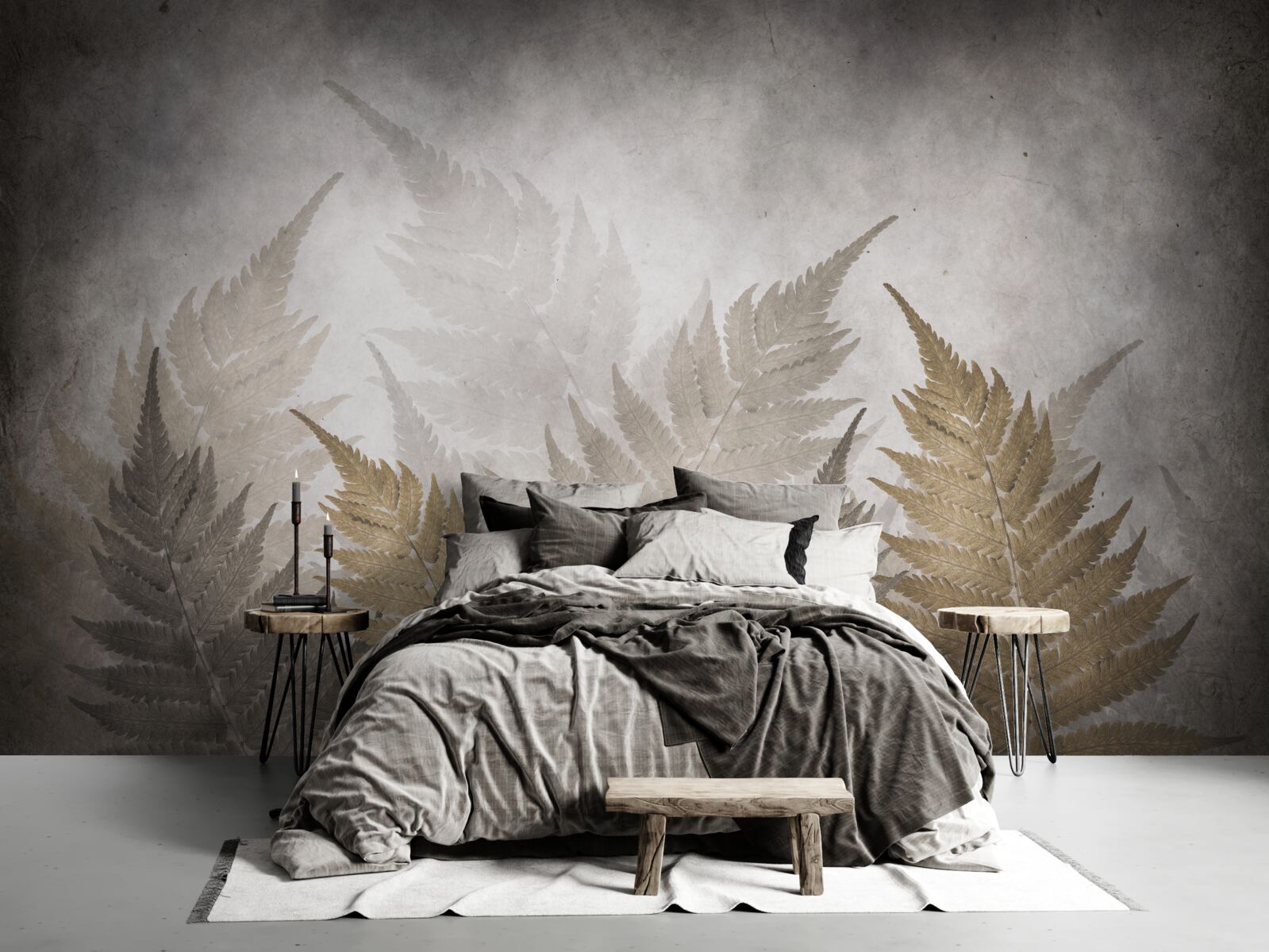 Фотошпалери листя папороті, оповите туманом у лісі