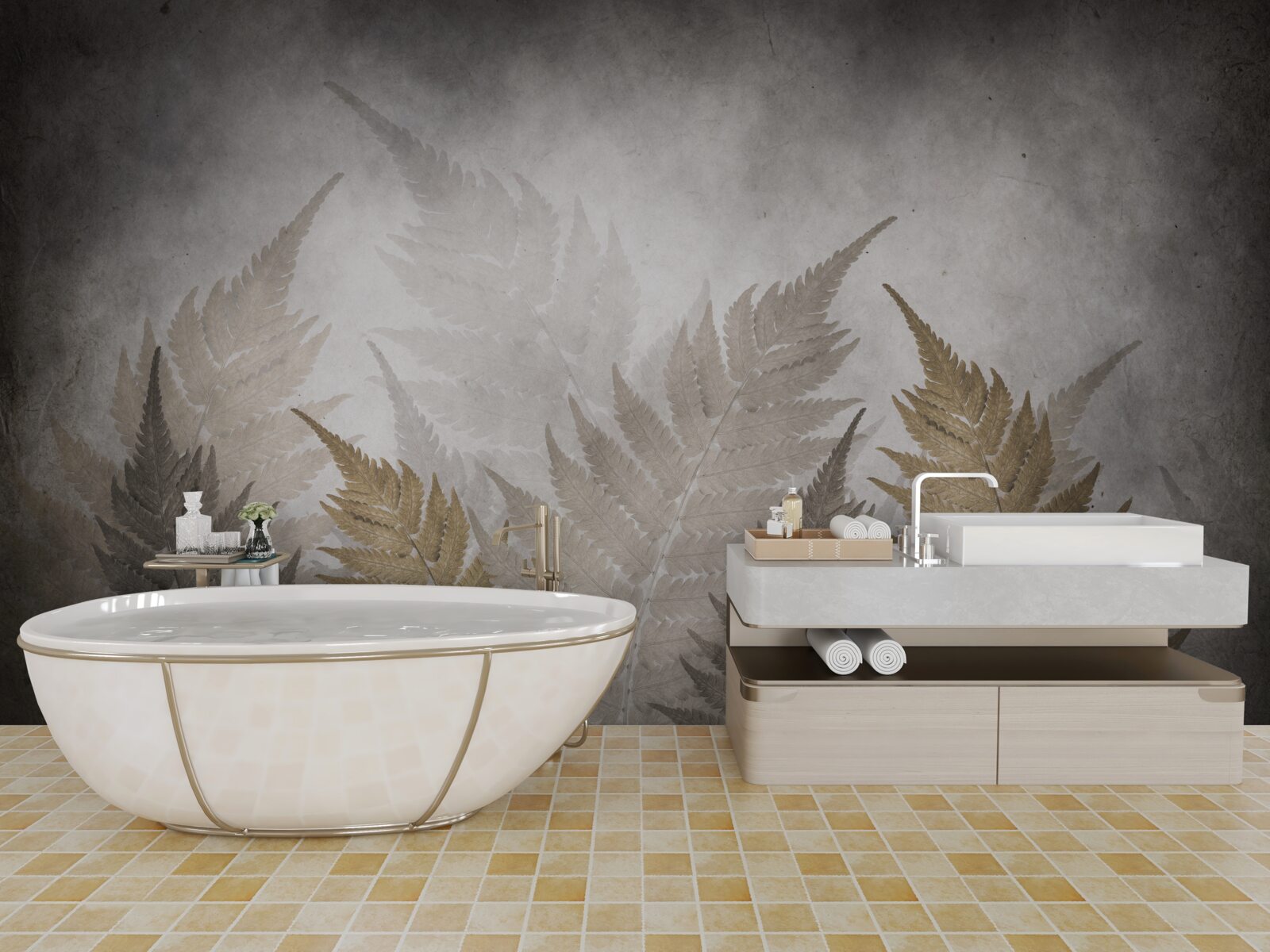 Фотошпалери листя папороті, оповите туманом у лісі