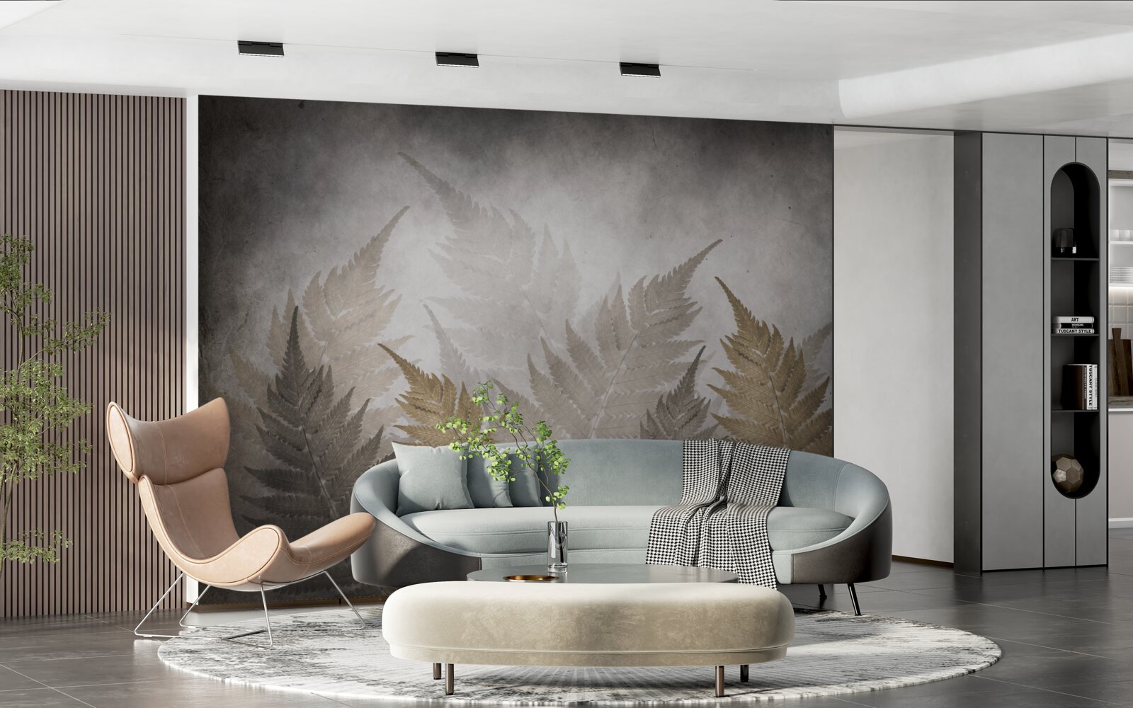 Фотошпалери листя папороті, оповите туманом у лісі