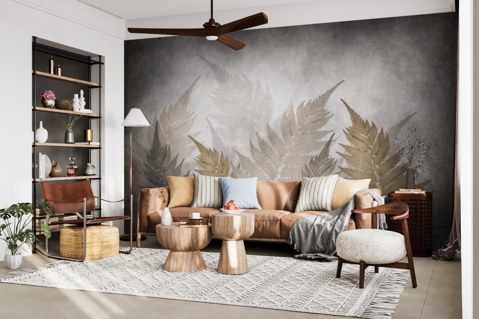 Фотошпалери листя папороті, оповите туманом у лісі