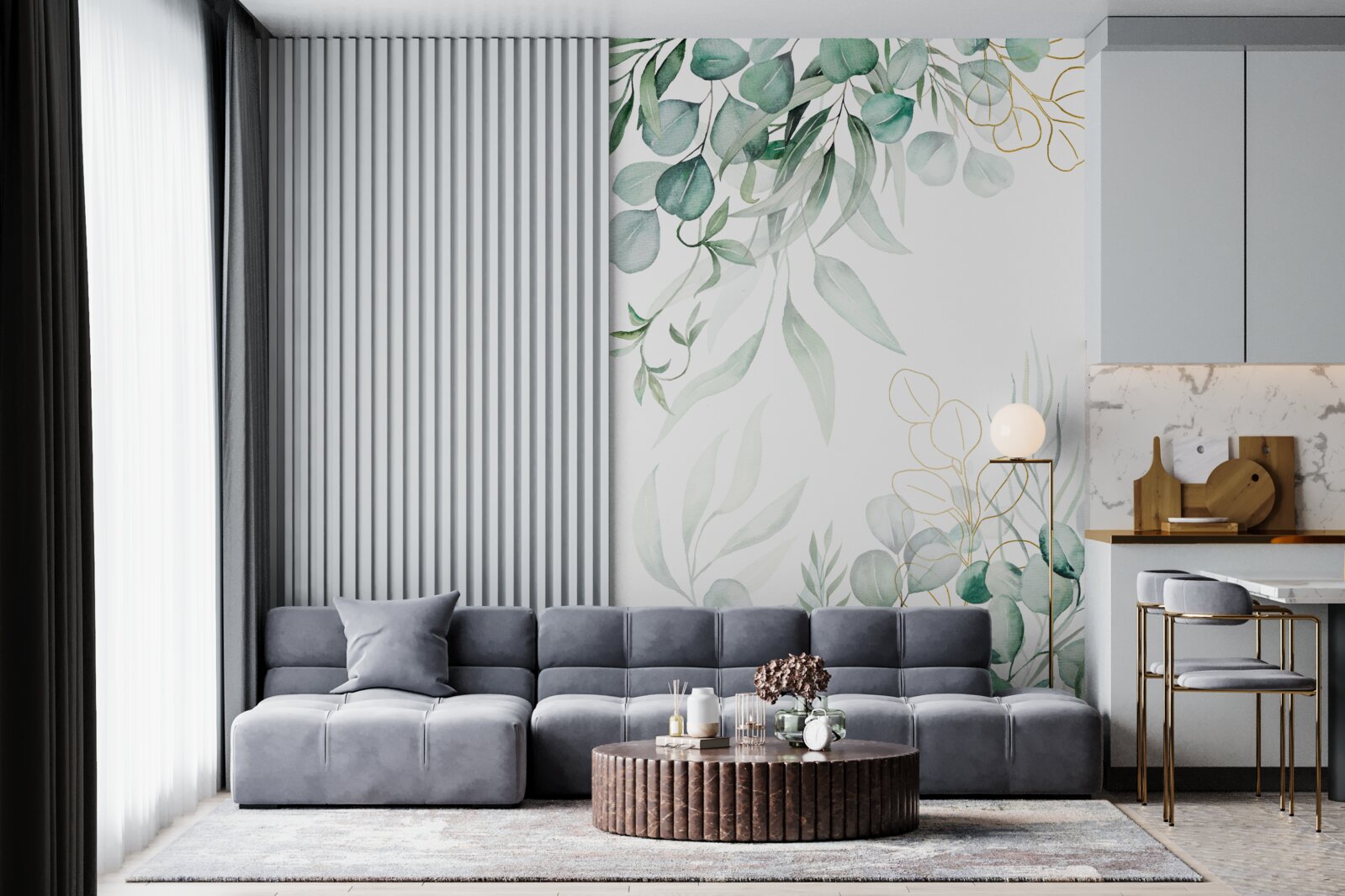 Фотошпалери листя евкаліпта має зелене та жовте забарвлення