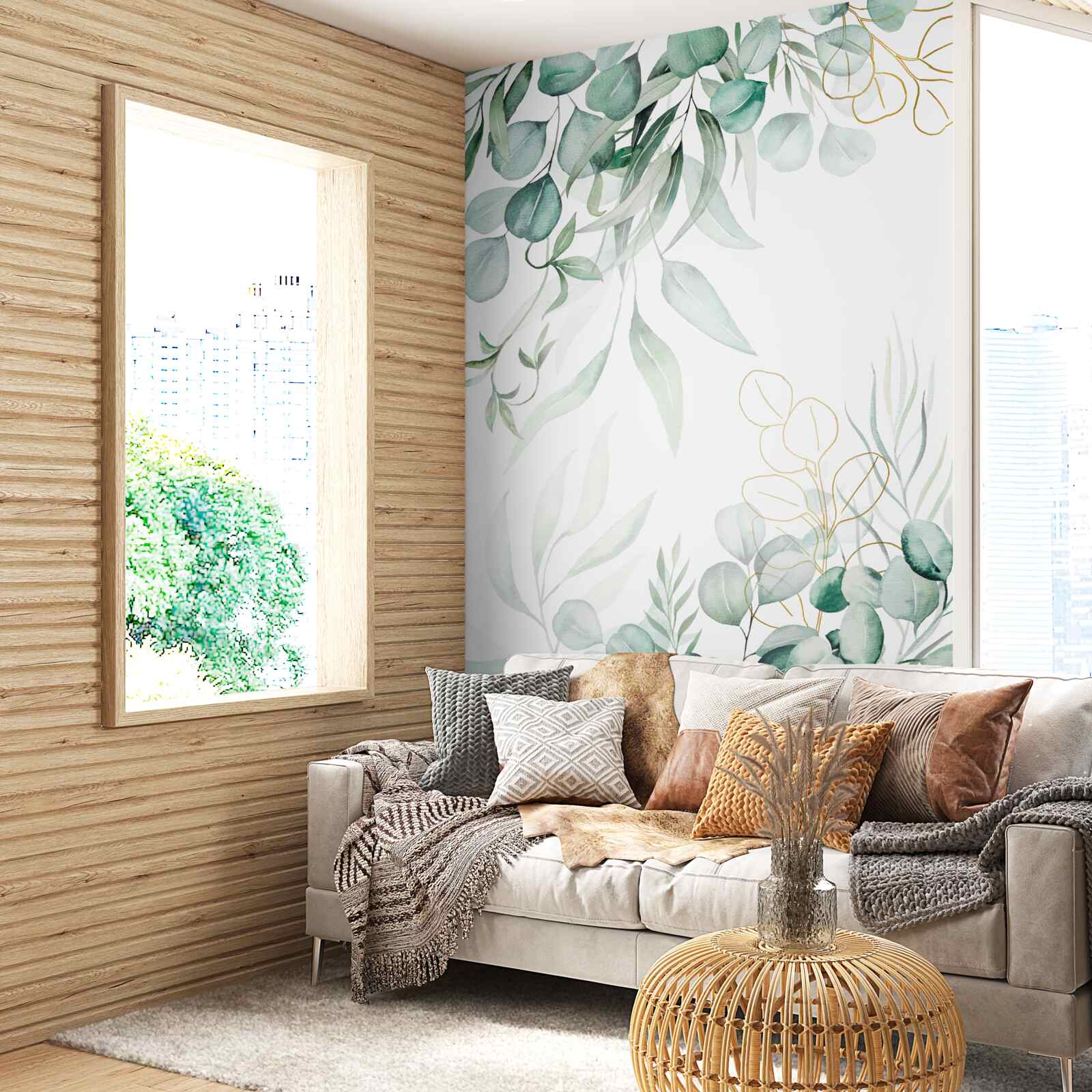 Фотошпалери листя евкаліпта має зелене та жовте забарвлення