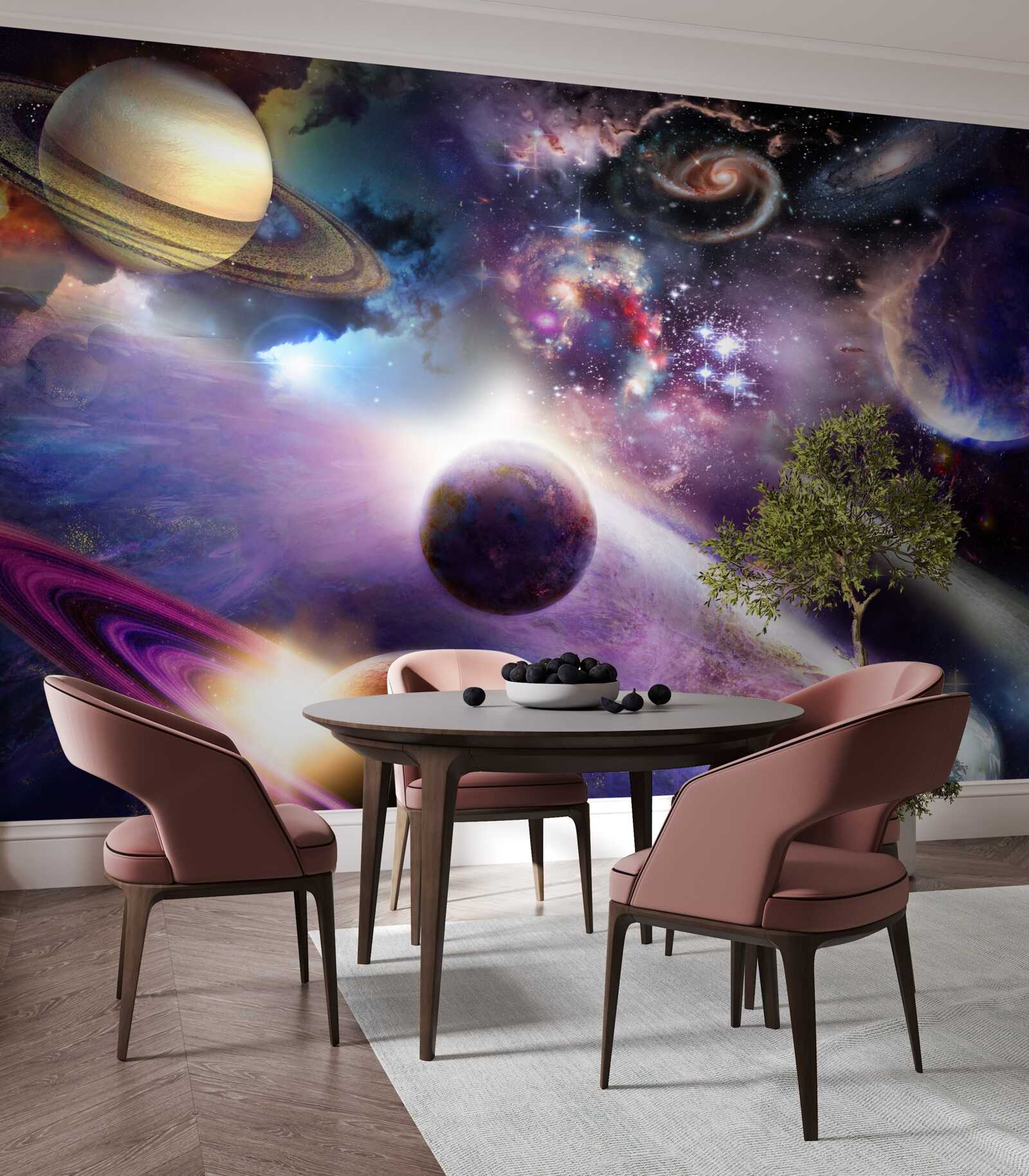 Фотошпалери космос нескінченний і сповнений яскравих планет