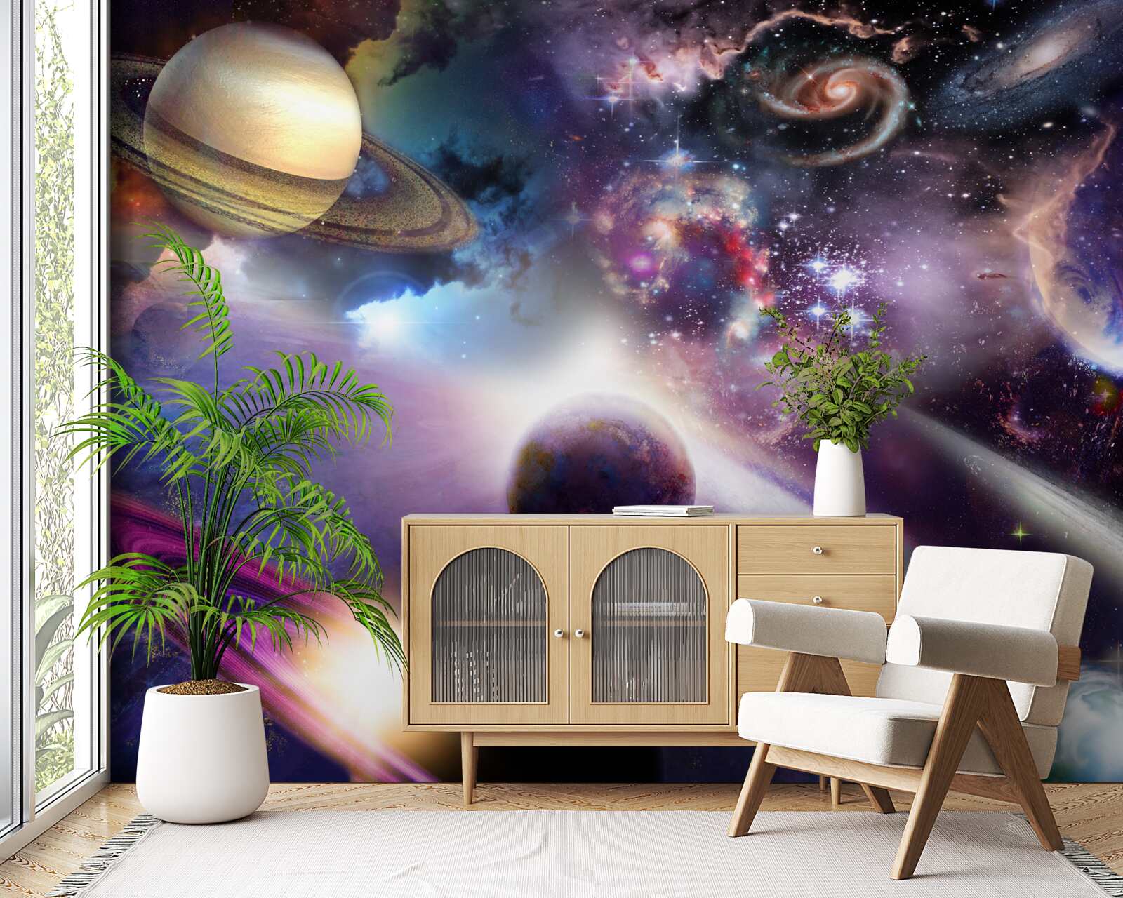 Фотошпалери космос нескінченний і сповнений яскравих планет