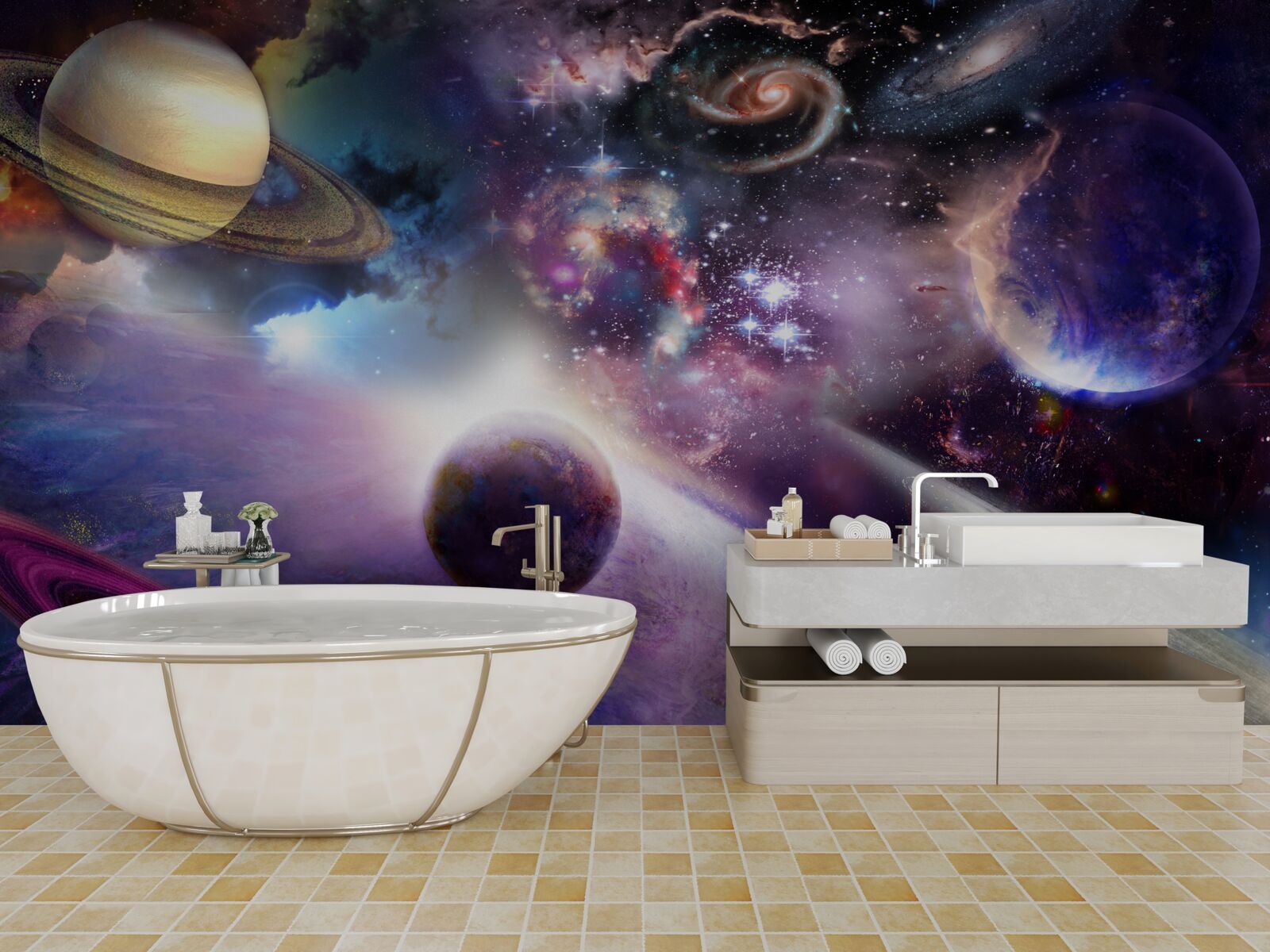 Фотошпалери космос нескінченний і сповнений яскравих планет