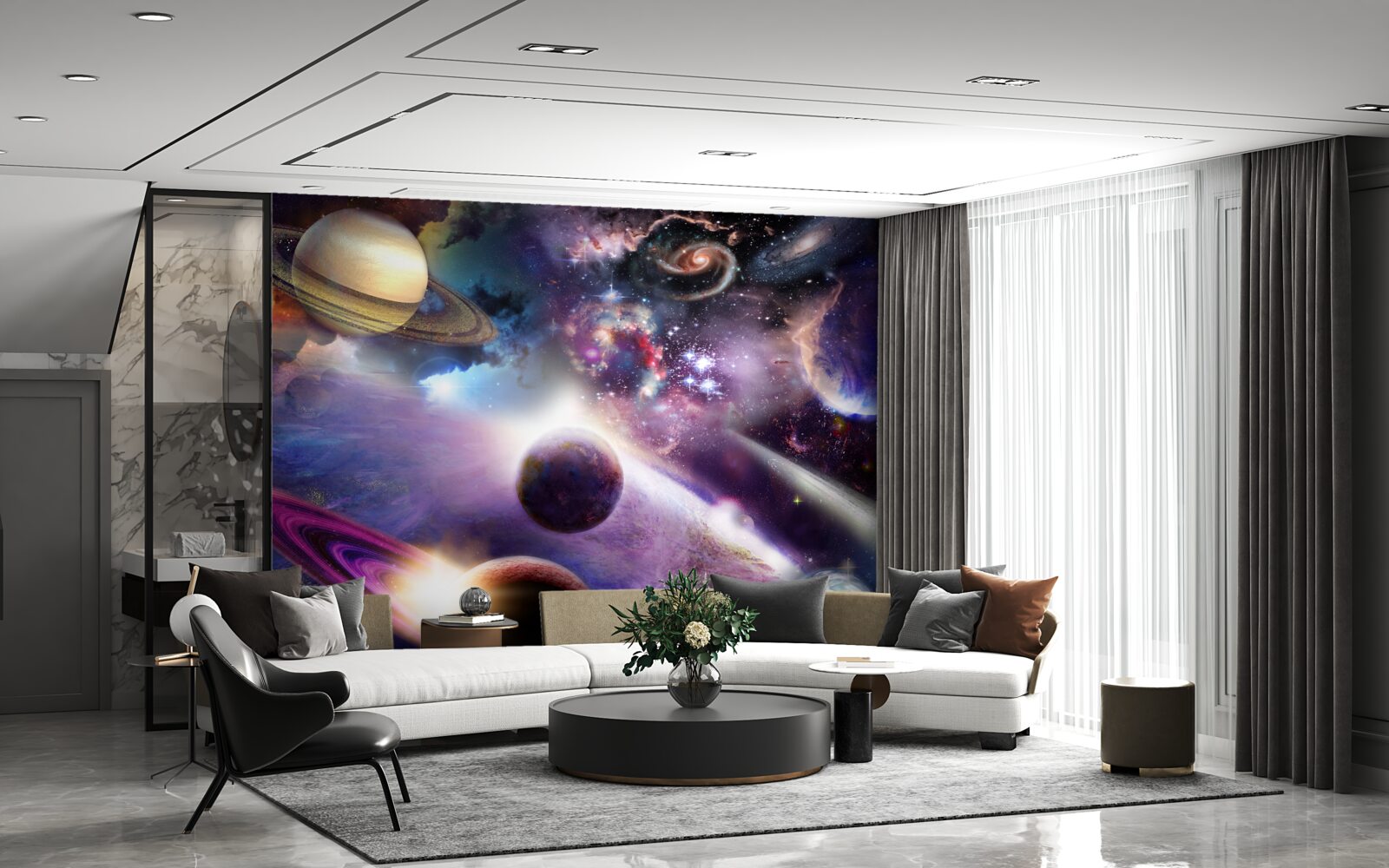 Фотошпалери космос нескінченний і сповнений яскравих планет