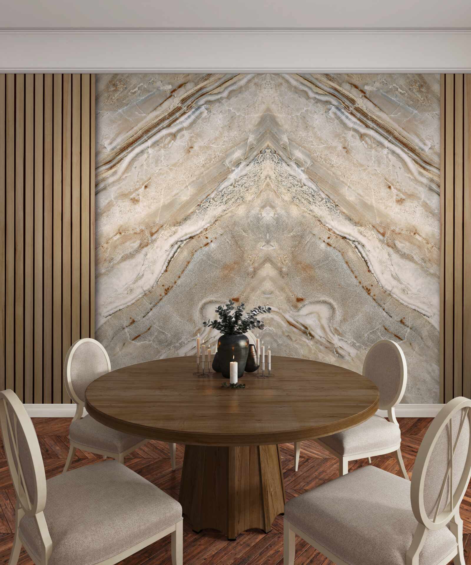 Фотошпалери вертикальне дерево зі світлим мармуром