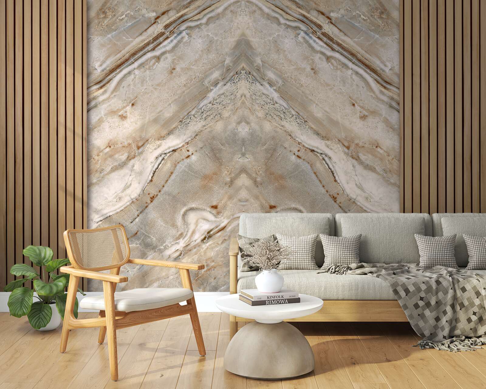 Фотошпалери вертикальне дерево зі світлим мармуром