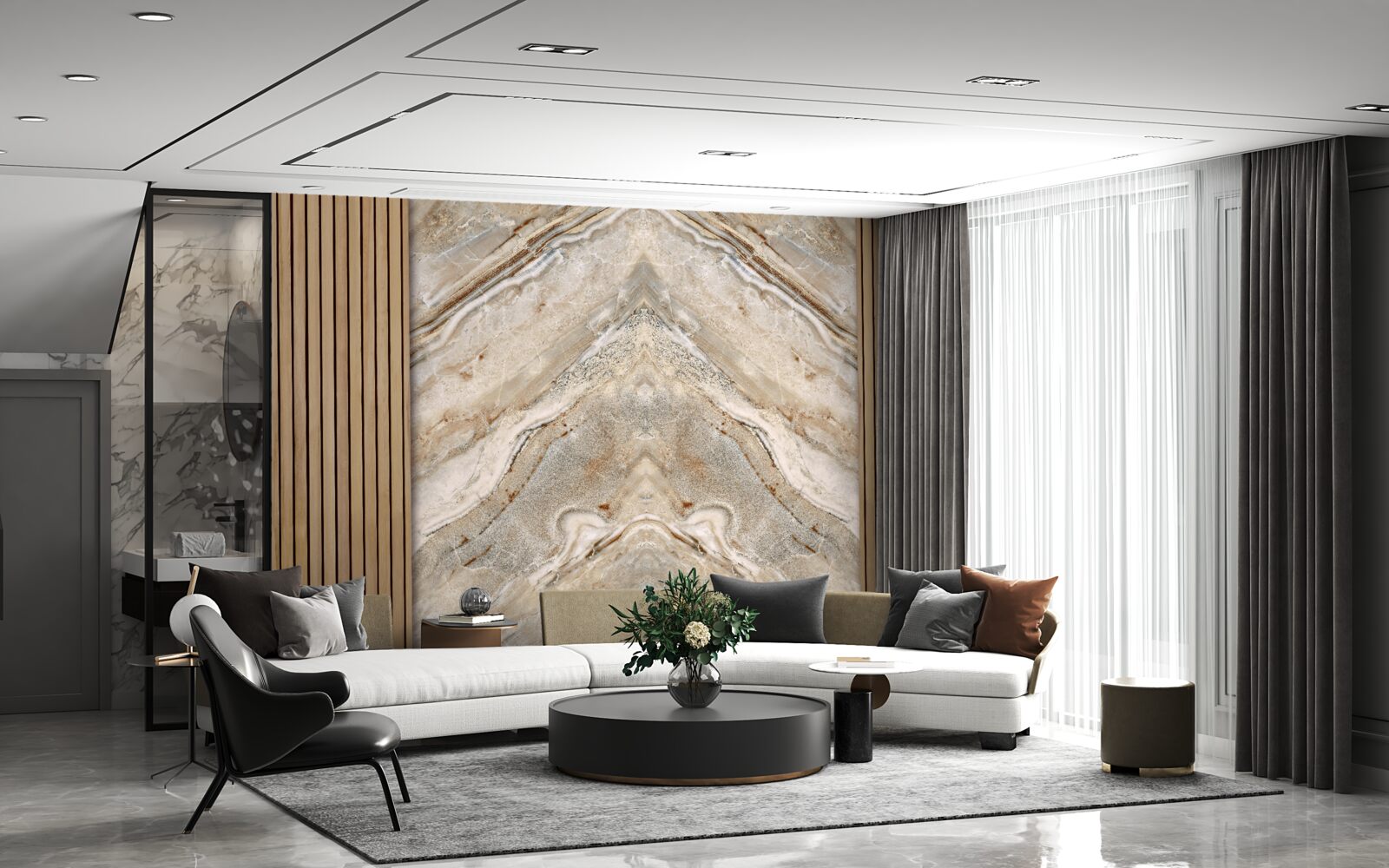 Фотошпалери вертикальне дерево зі світлим мармуром