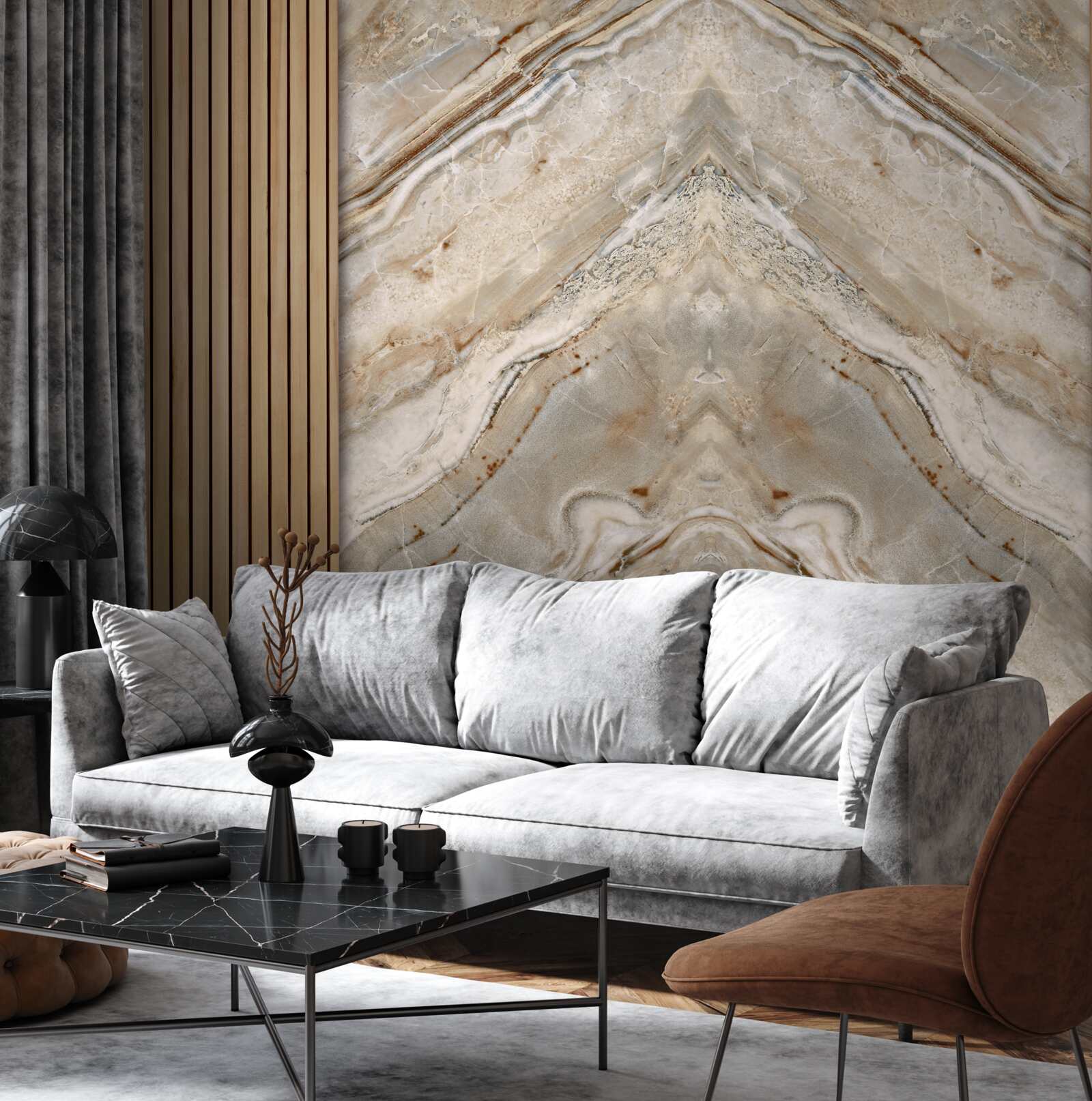 Фотошпалери вертикальне дерево зі світлим мармуром