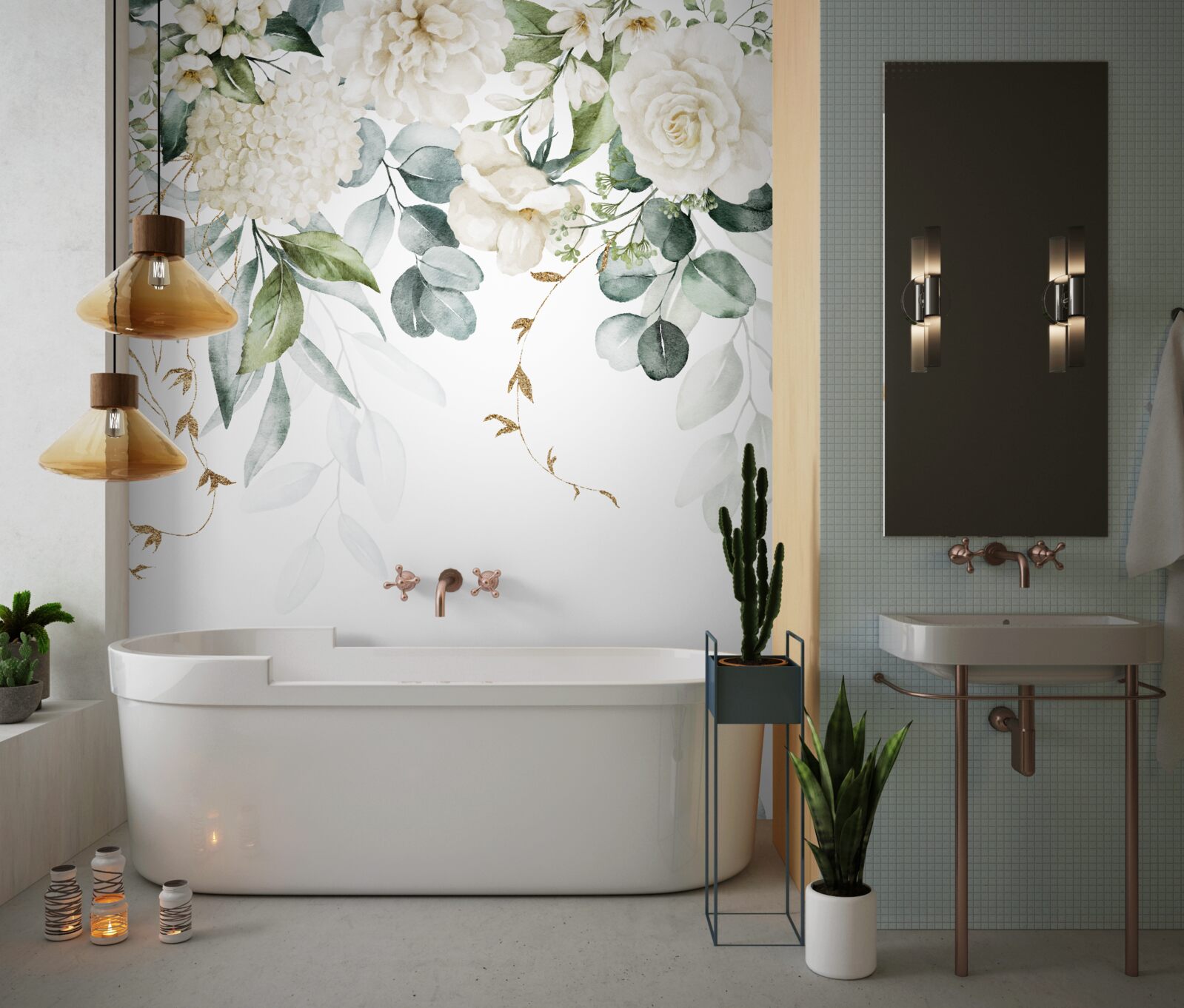 Фотошпалери яскраві троянди та ніжний бузок