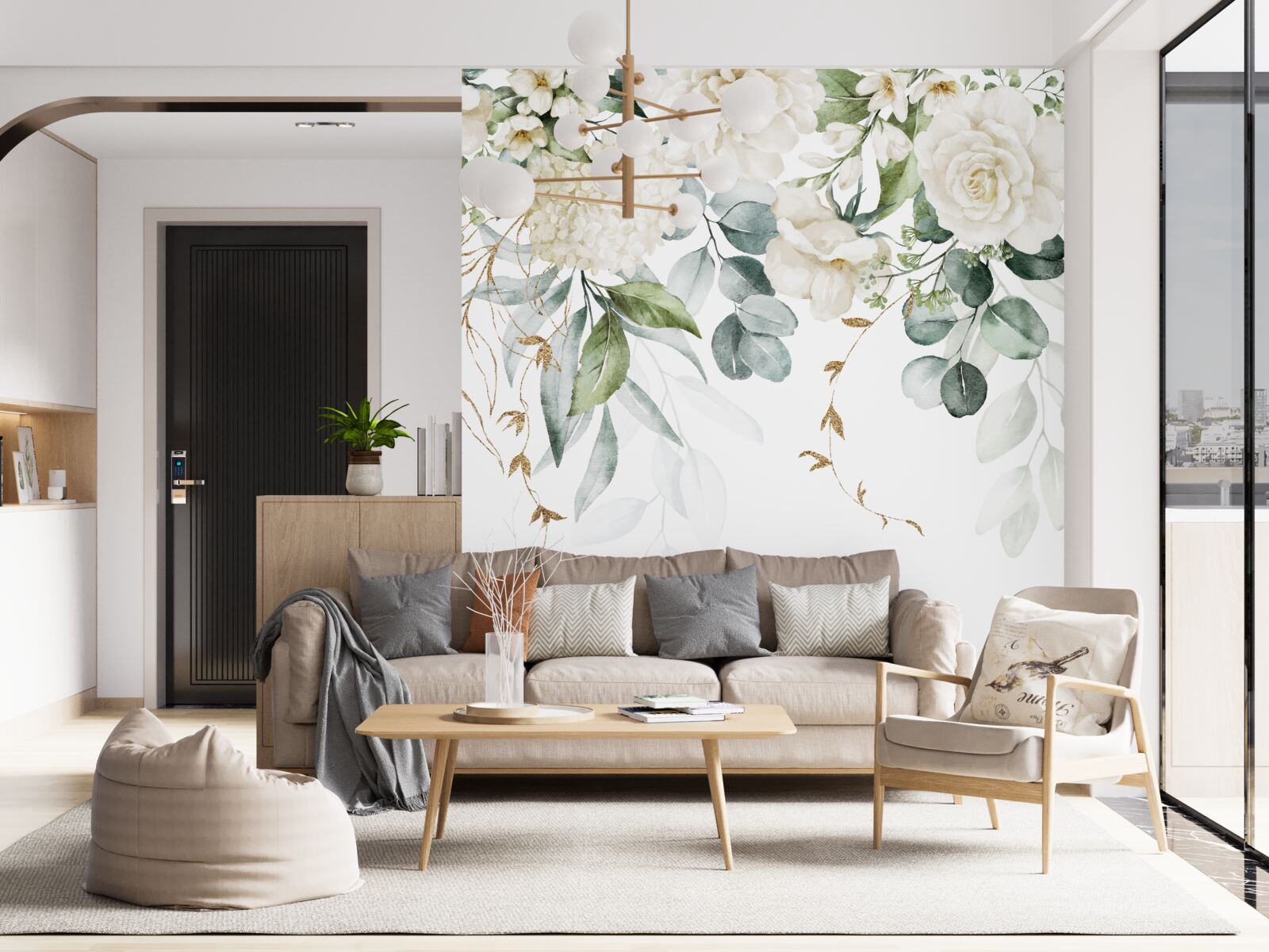 Фотошпалери яскраві троянди та ніжний бузок