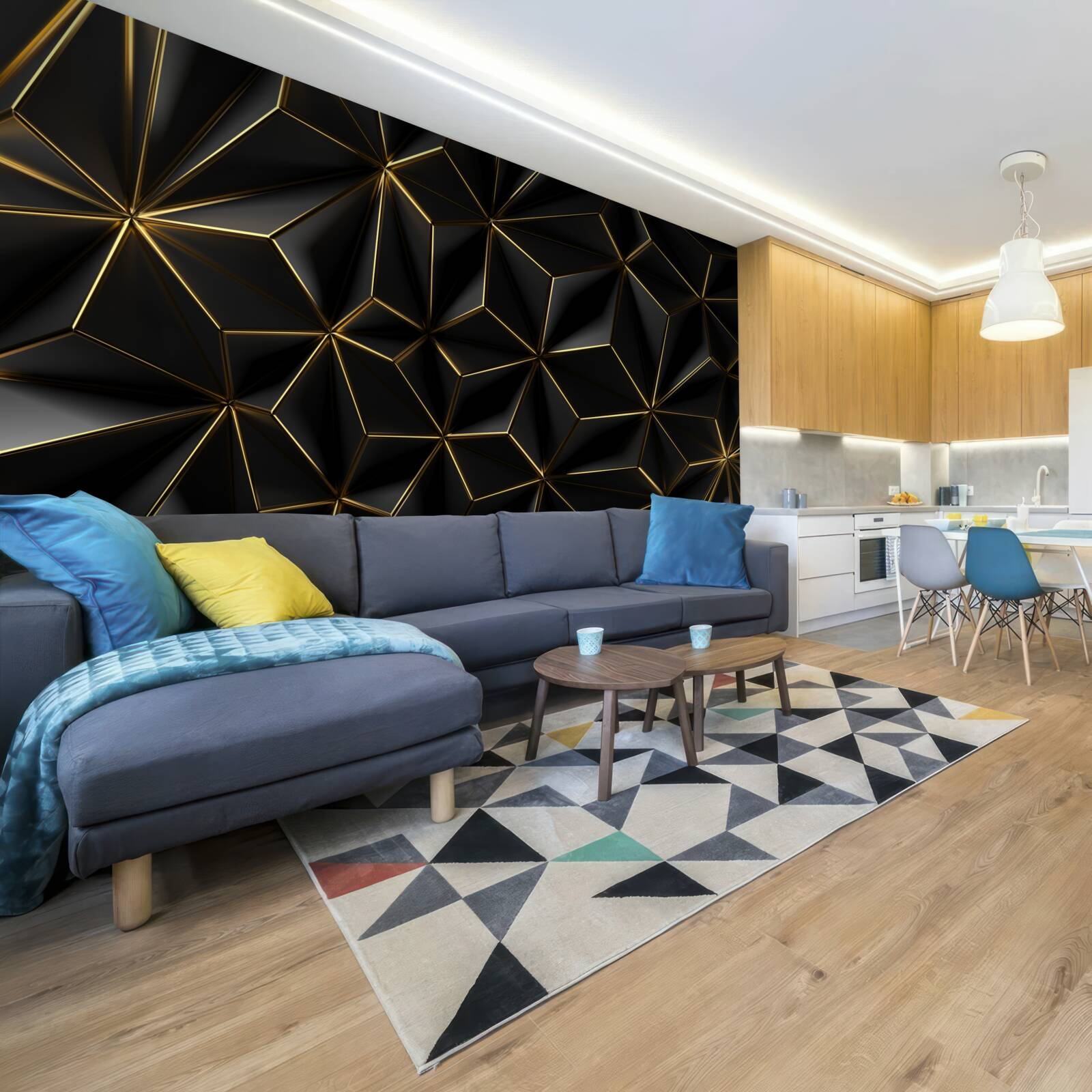 Фотошпалери чорні фігури з об'ємного золота